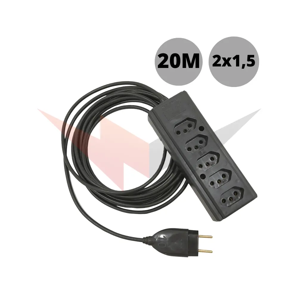 Extensão Quíntupla De Uso Geral Cabo Pp 2x1,50mm Com 20 Metros