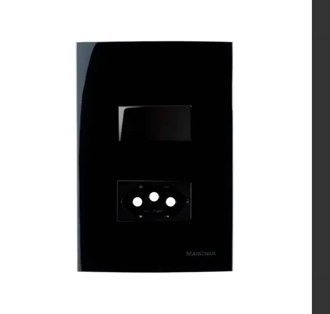 Conjunto Interruptor Simples + Tomada 20a 4x2 Preto Ebony Clean Margirius