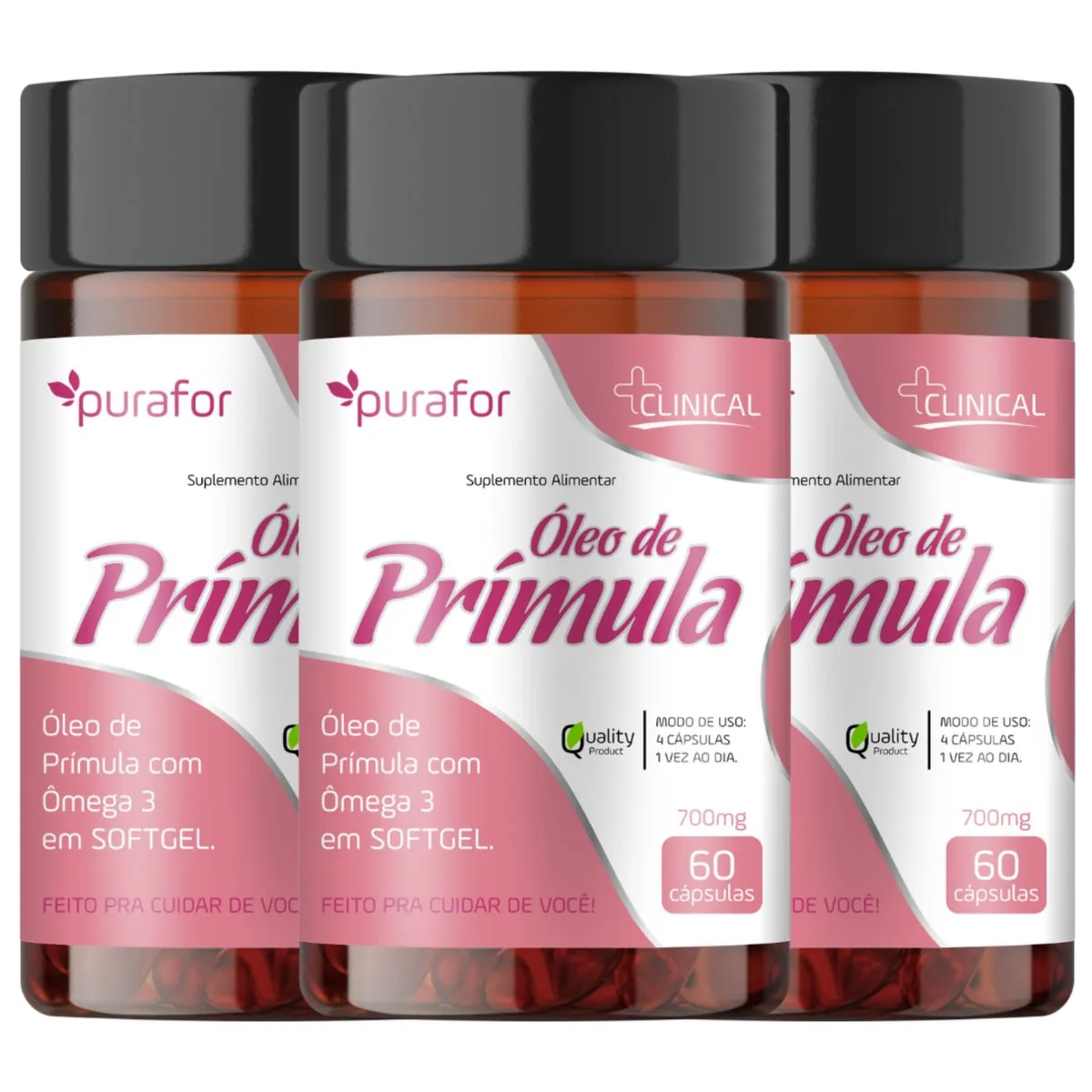 Kit 3x Óleo De Prímula Total 180 Caps - 3 Meses Purafor