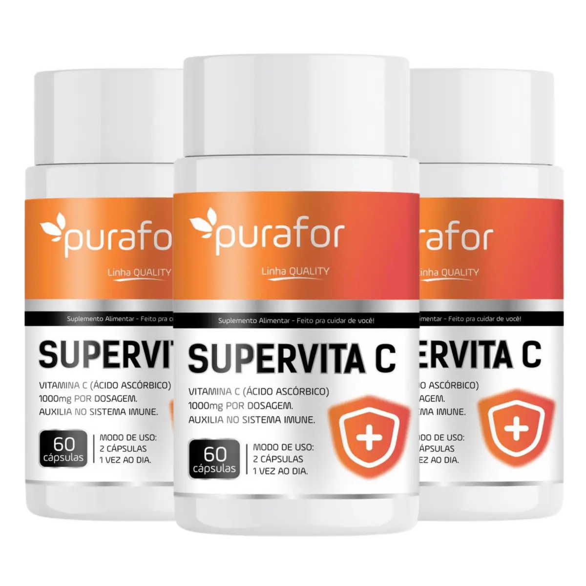 Kit 03 Vitamina C 1000mg l SUPERVITA C Purafor I 60 Cápsulas Imunidade I Antioxidante I Anti-idade