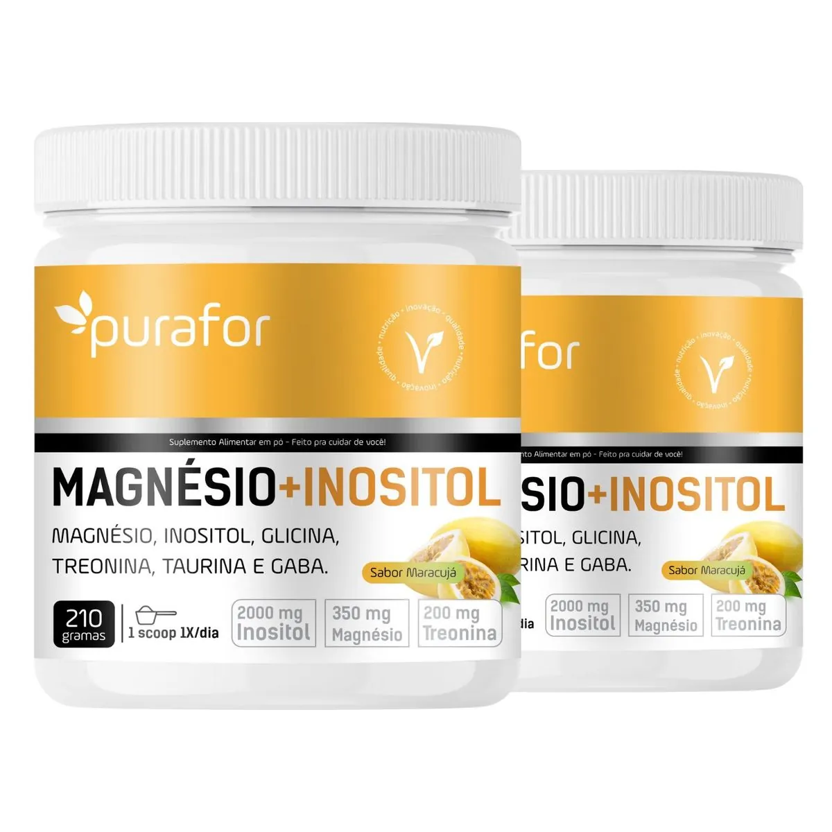 Kit 2x Magnésio com Inositol, Glicina, Taurina, Treonina e GABA – 210g Purafor