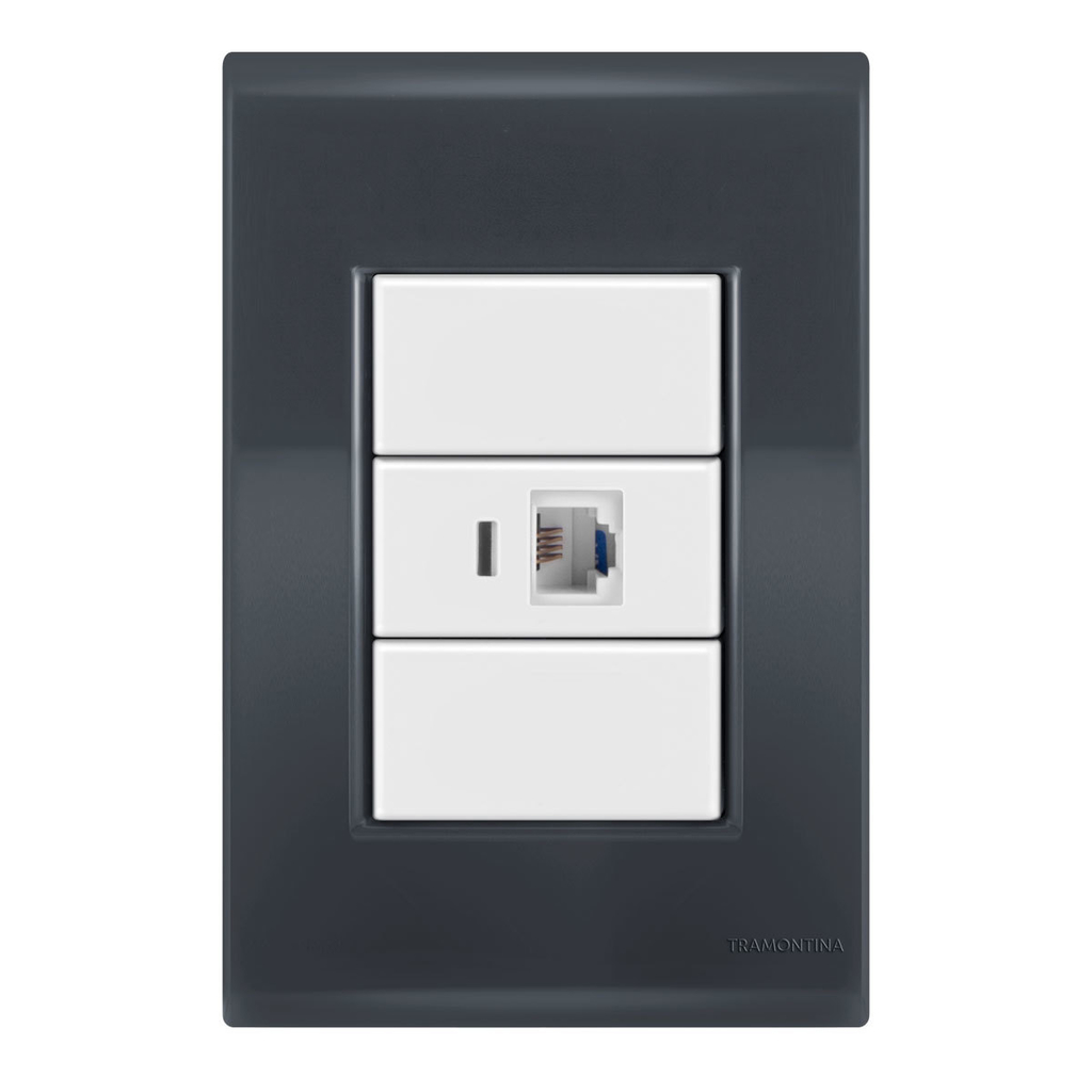 Conjunto 1 Tomada Rede Rj45 - Tramontina Liz Grafite / Branco - Tlgb033