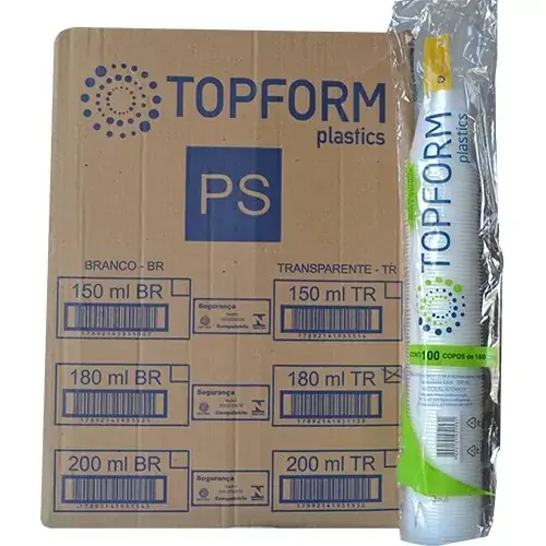 Copo Descartavel Branco Ps 180 Ml Manga C/100 Und. Topform
