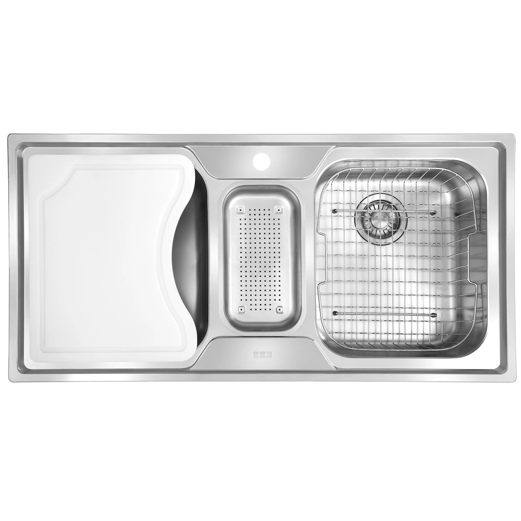 Cuba para Cozinha Tripla Gourmet Sobrepor Inox 304 Fosco 100x50x18cm 0,6mm 4.1/2" com Tábua e 2 Cestos Estilo Franke