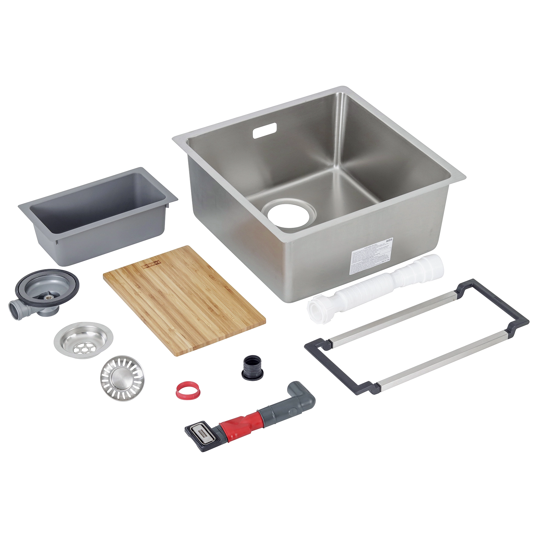 Cuba para Cozinha Gourmet Embutir Inox 304 40x40x20cm 1mm com Tábua Cesto Guia Telecópica e Sifão Linea Franke