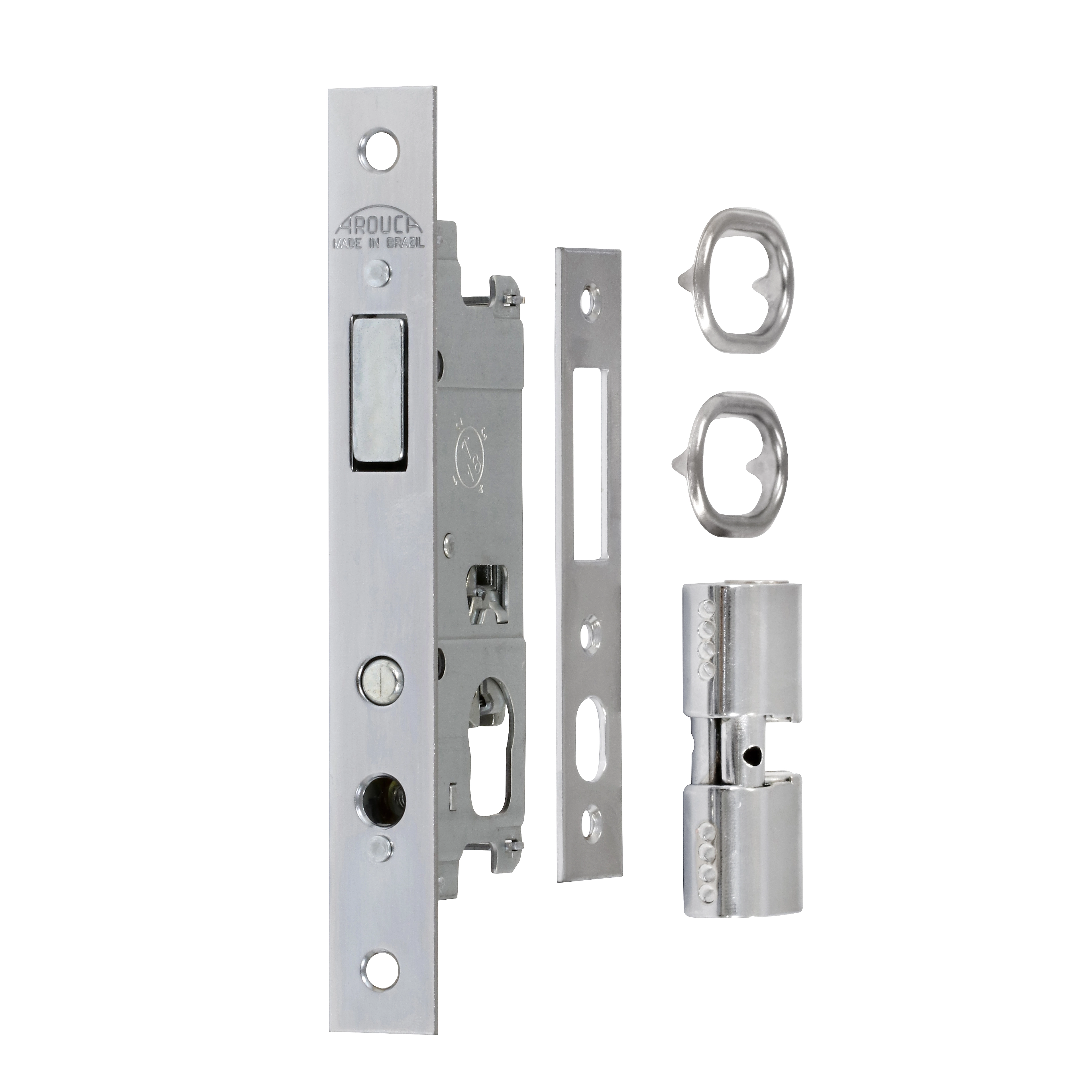 Fechadura Arouca Bico de Papagaio para Porta de Correr Cromado 20mm Inox Chave Simples 6920z