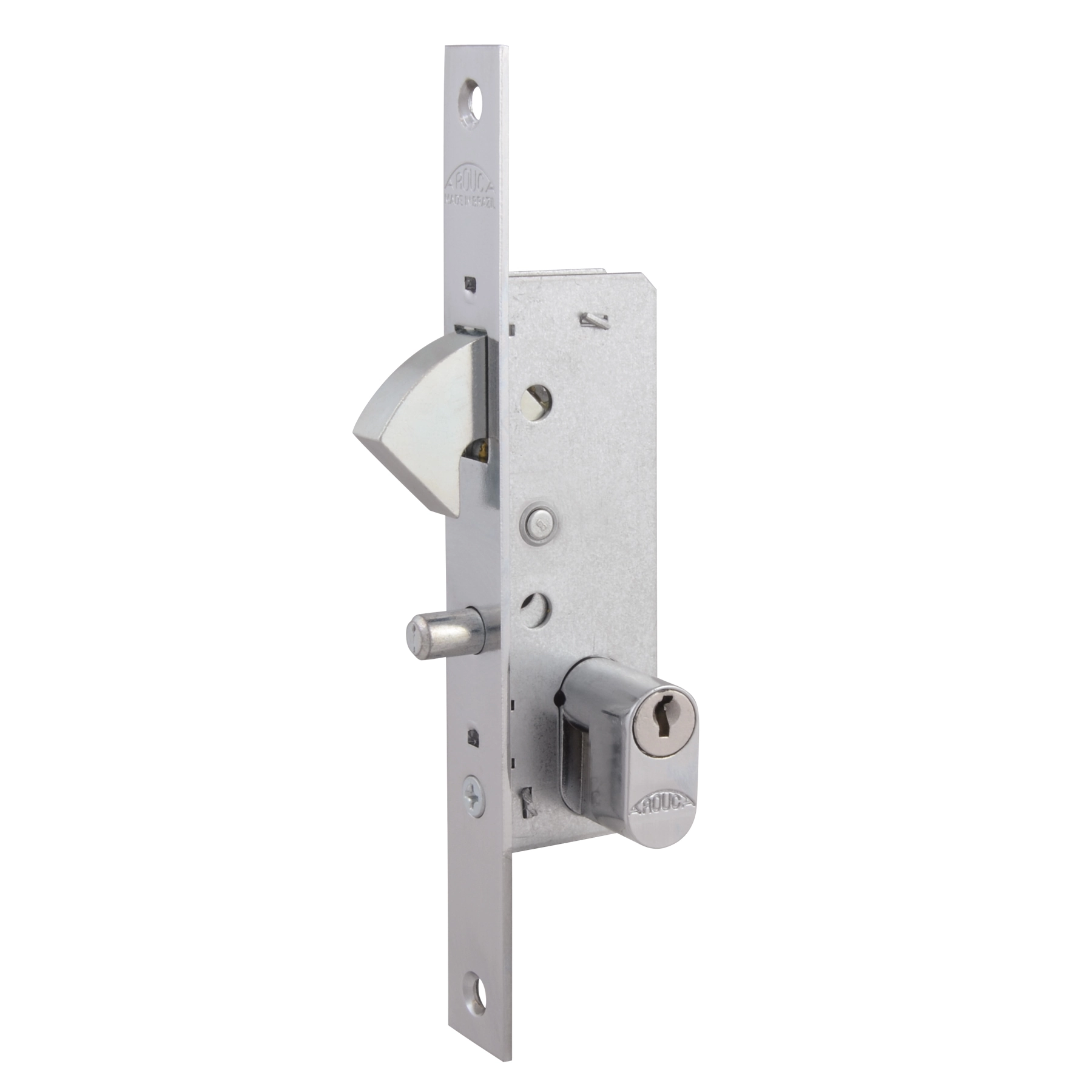 Fechadura Bico de Papagaio para Porta de Correr Arouca 6917z cr Cromado 17mm Aço Inox Chave Simples