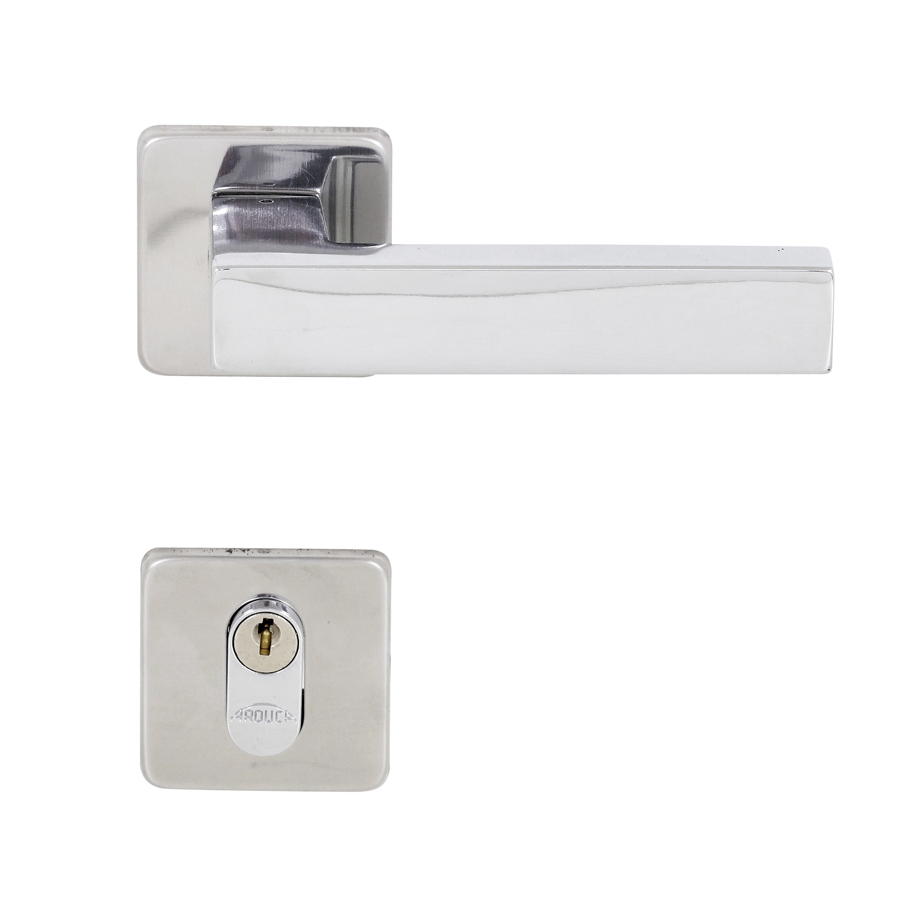 Fechadura para Porta de Entrada Arouca Quadra Z Cromado 40mm Aço Inox Chave Simples