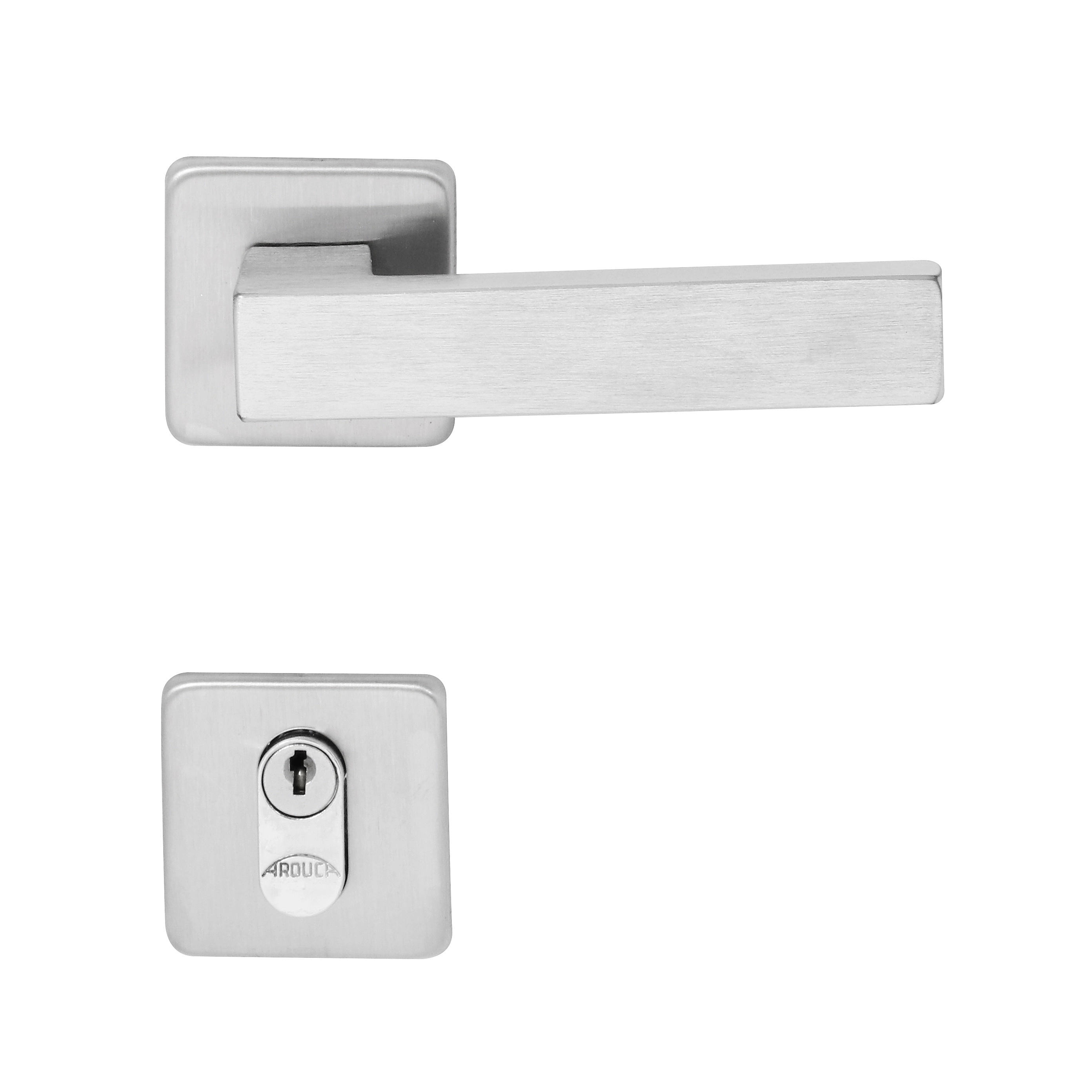 Fechadura para Porta de Entrada Arouca Quadra Z Escovado 40mm Aço Inox Chave Simples