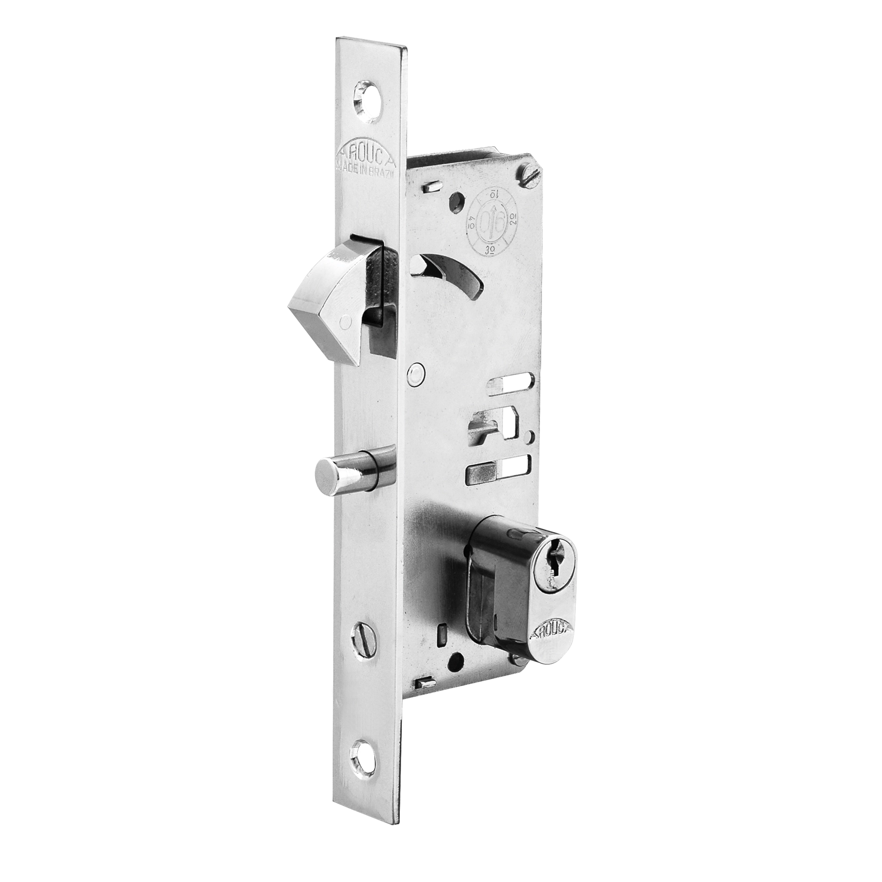 Fechadura Bico de Papagaio para Porta de Correr Arouca 6929z Cromado 29mm Aço Inox Chave Simples