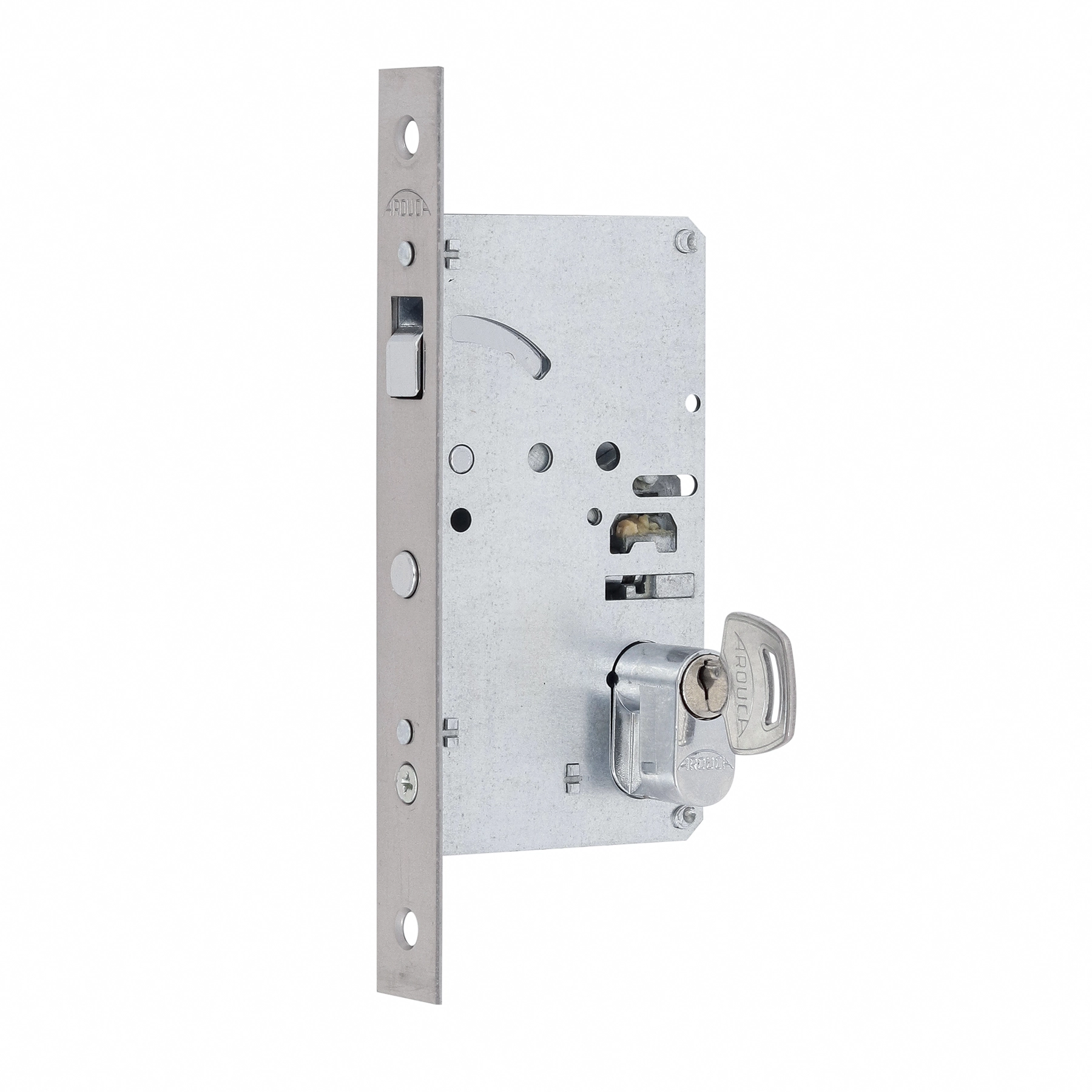 Fechadura Bico de Papagaio para Porta de Correr Arouca 6945/084-Z Polido 45mm Aço Chave Simples