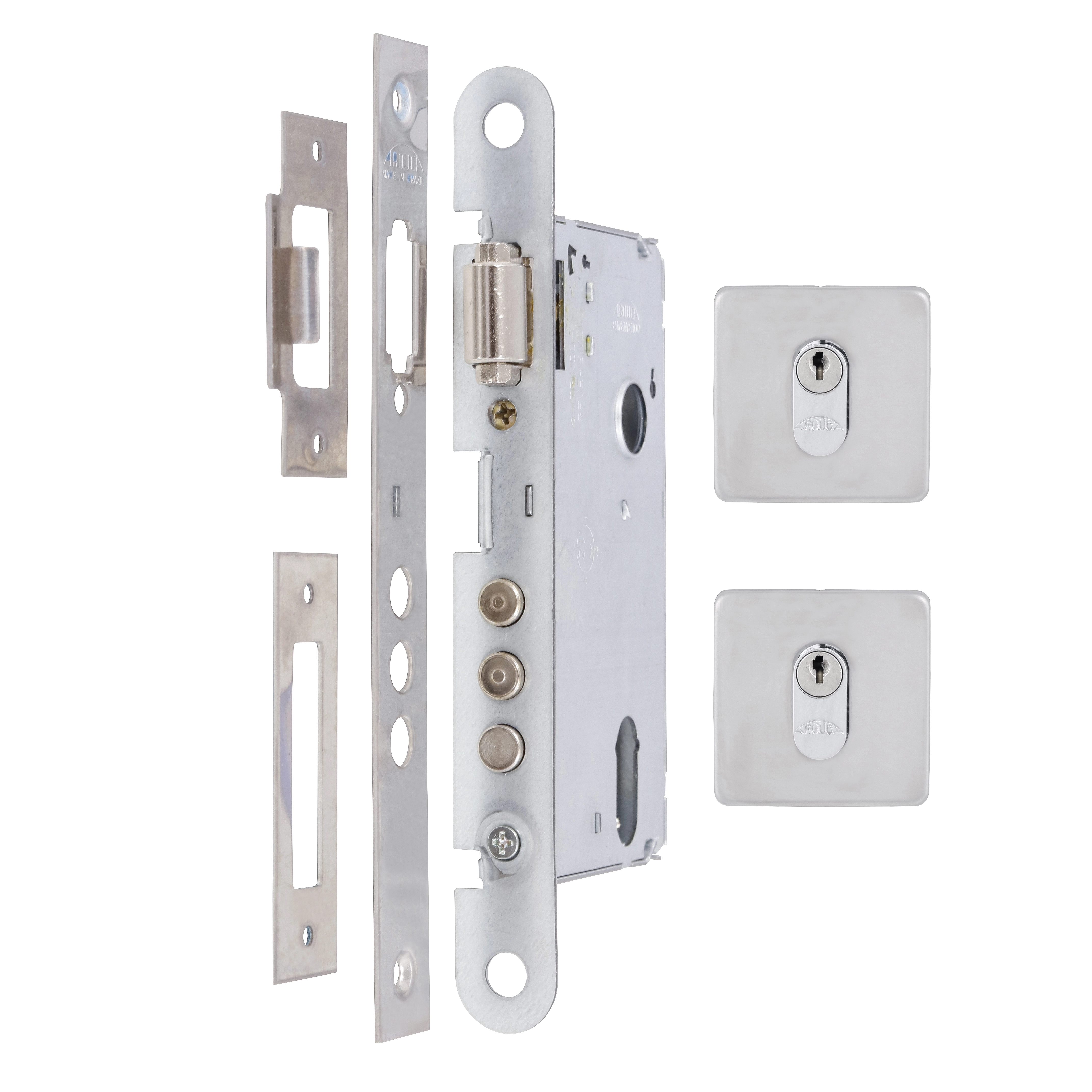 Fechadura Arouca Alta Segurança para Porta Pivotante Cromado 55mm Inox Chave Simples 4310Tr