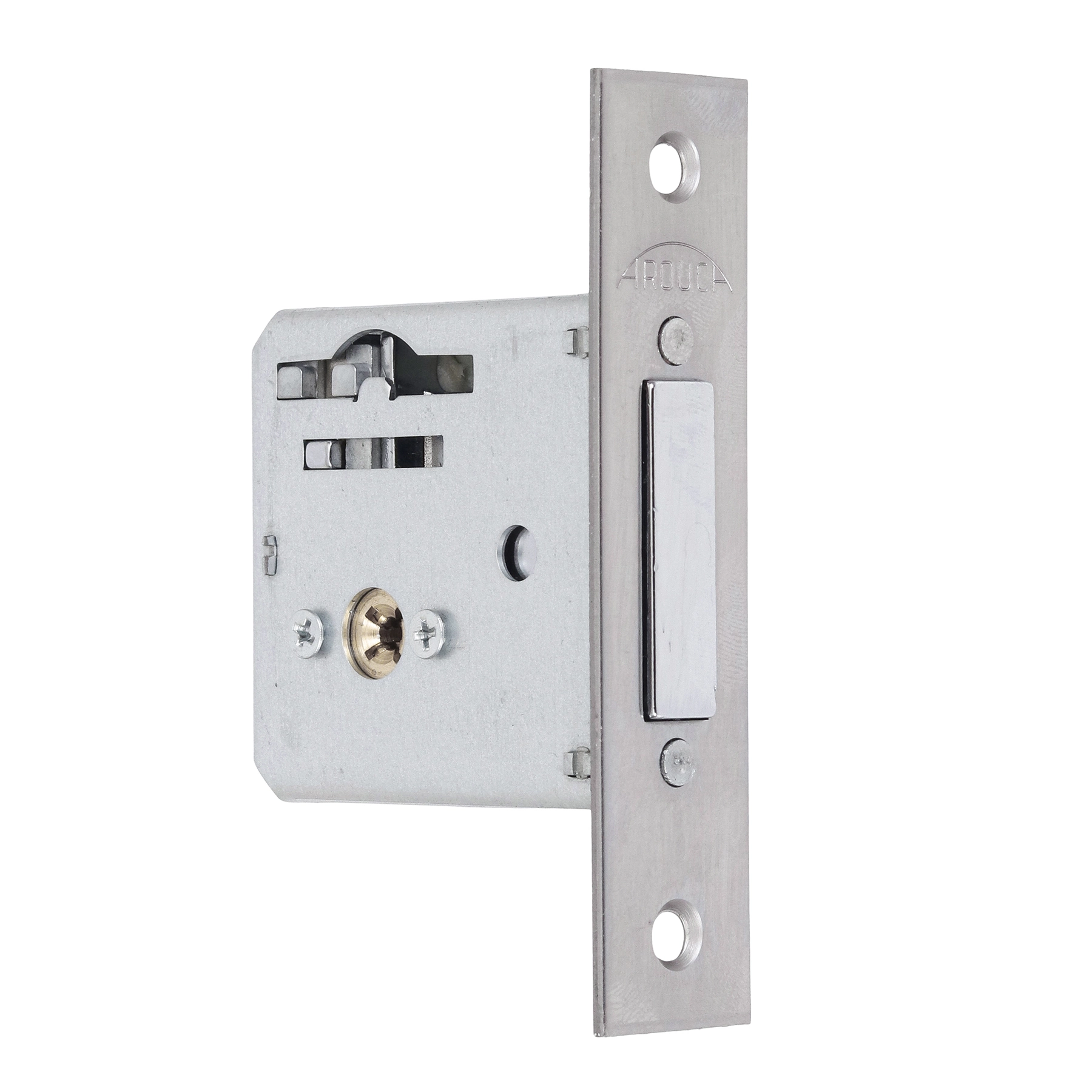 Fechadura Auxiliar para Porta de Entrada Arouca Escovado 40mm Chave Tetra