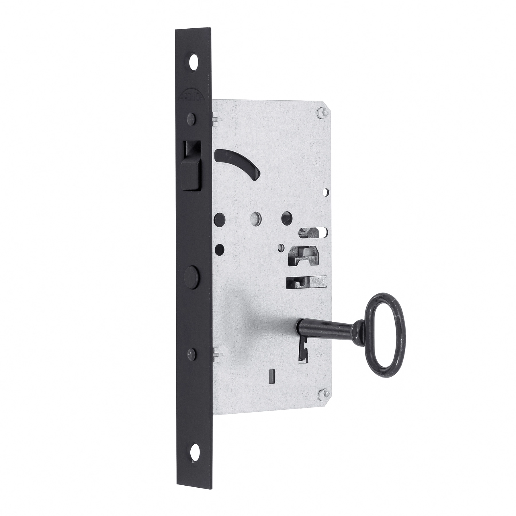 Fechadura Arouca Bico de Papagaio para Porta de Correr Preto 45mm Inox Chave Simples 6645/080