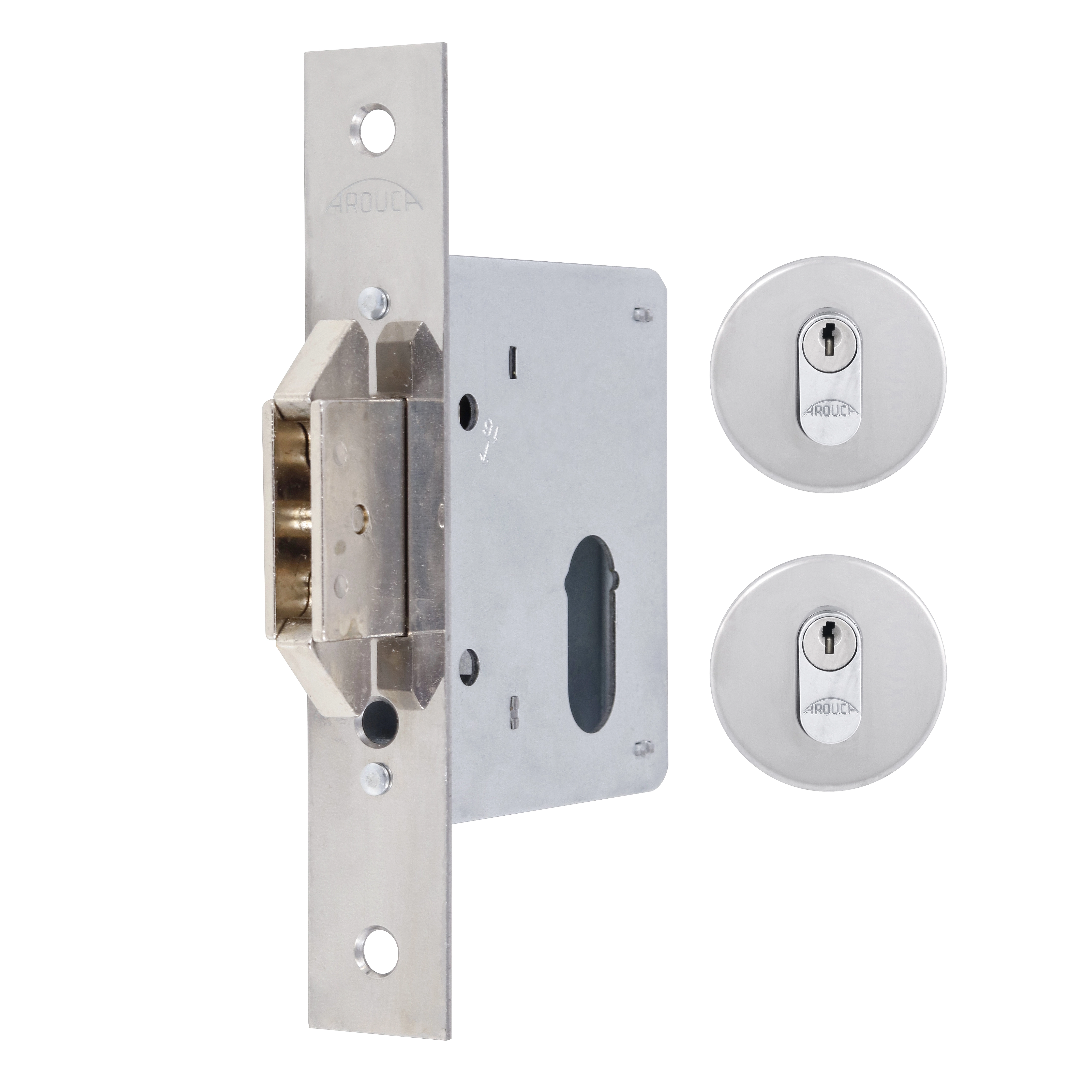 Fechadura para Porta de Correr Arouca Polido 45mm Aço Inox Chave Simples