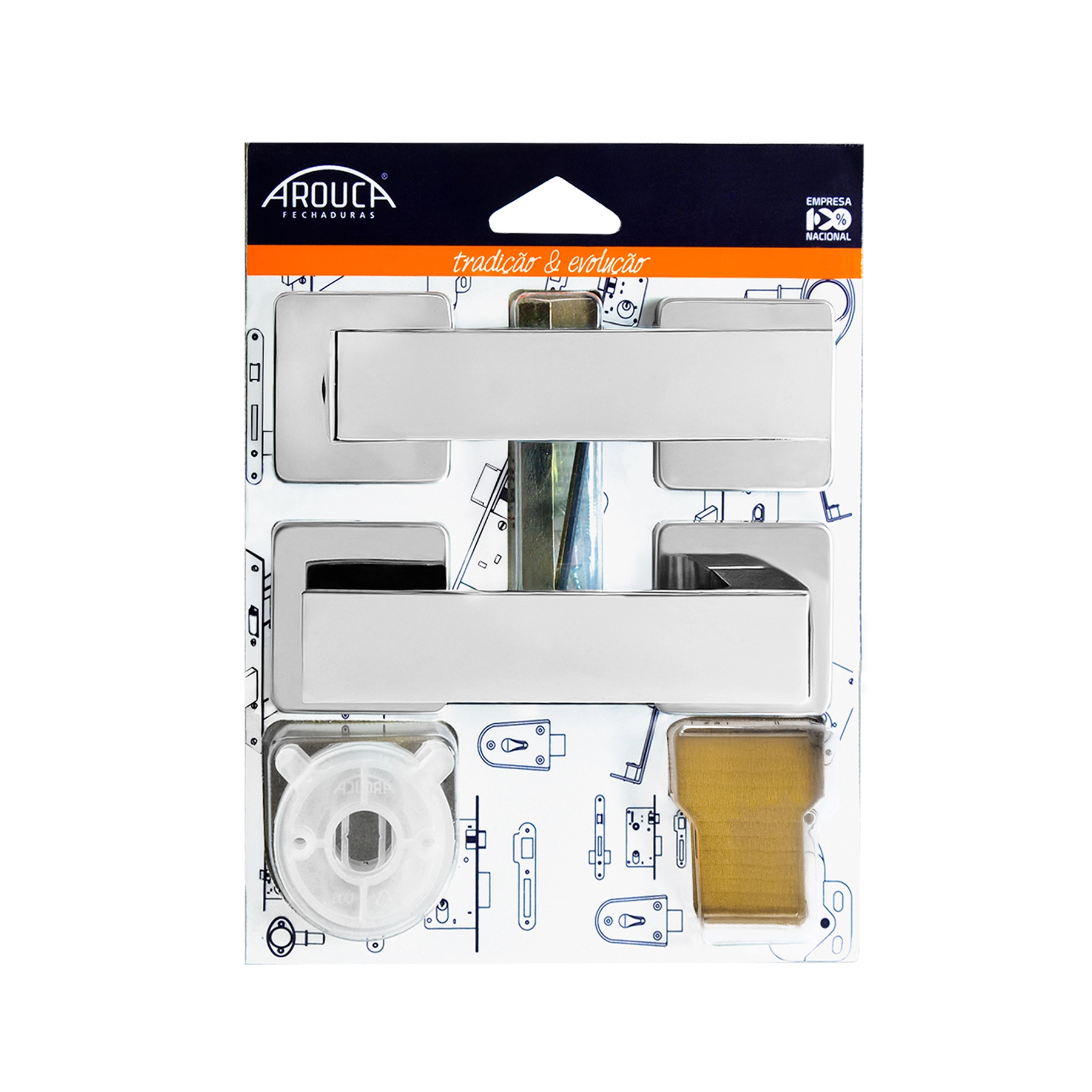 Conjunto Maçaneta e Roseta Interna Cromada Arouca