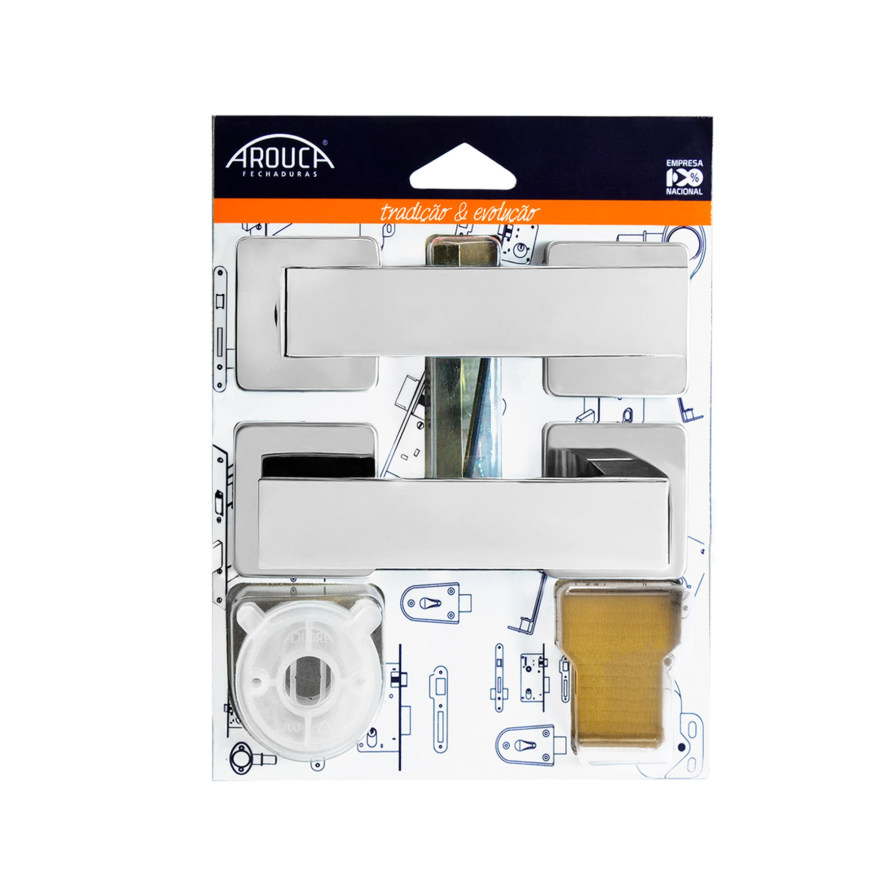 Conjunto Maçaneta e Roseta Externa Cromada Arouca