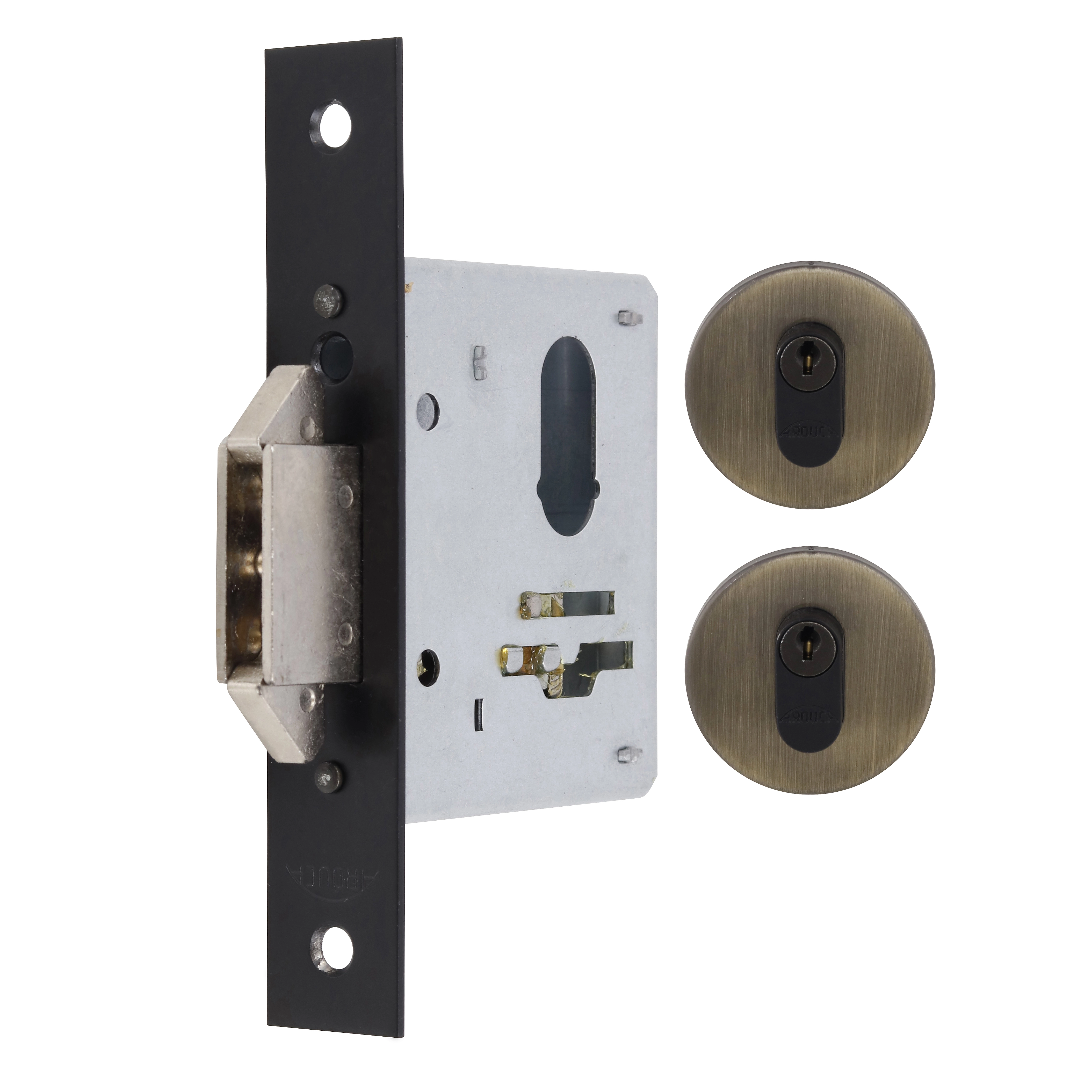 Fechadura Arouca Bico de Papagaio para Porta de Correr Antique 45mm Inox Chave Simples