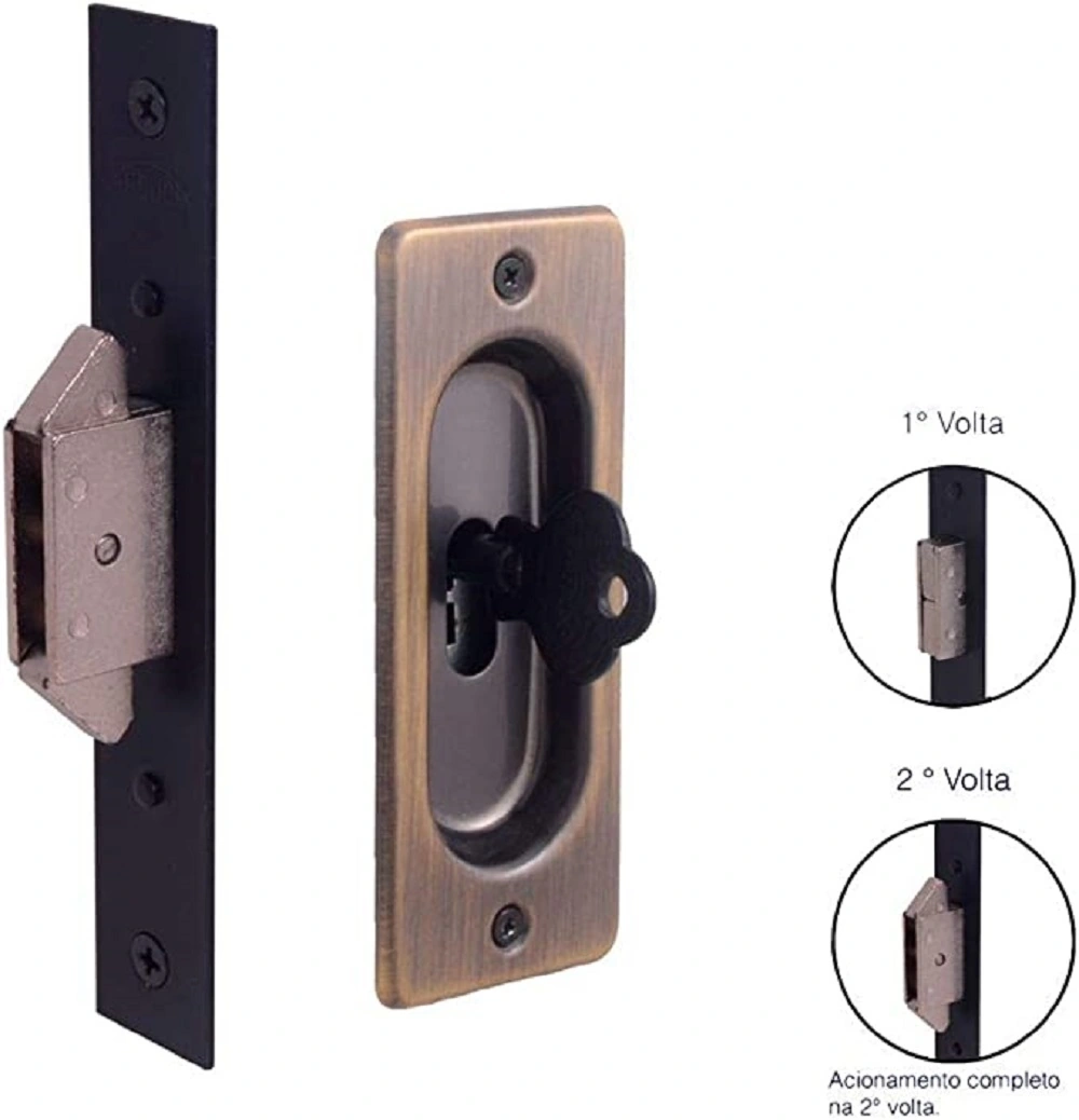 Fechadura Arouca 4006 Interna Porta De Correr Chave Dobravel Com Concha - Antique