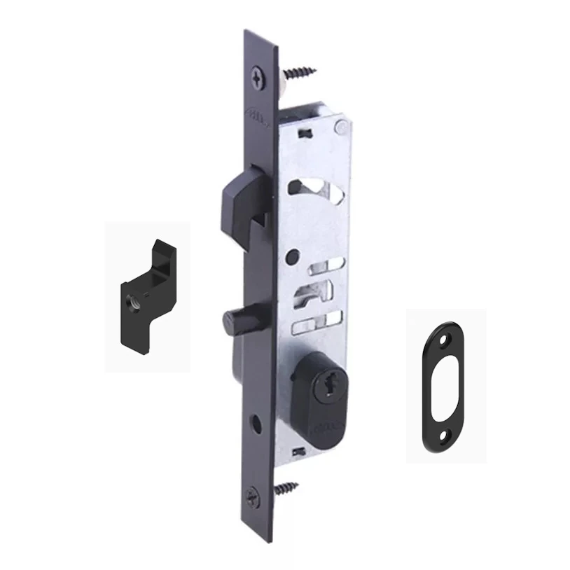 Fechadura Perfil Externa 6915a Porta De Correr Bico De Papagaio Inox Preto Arouca
