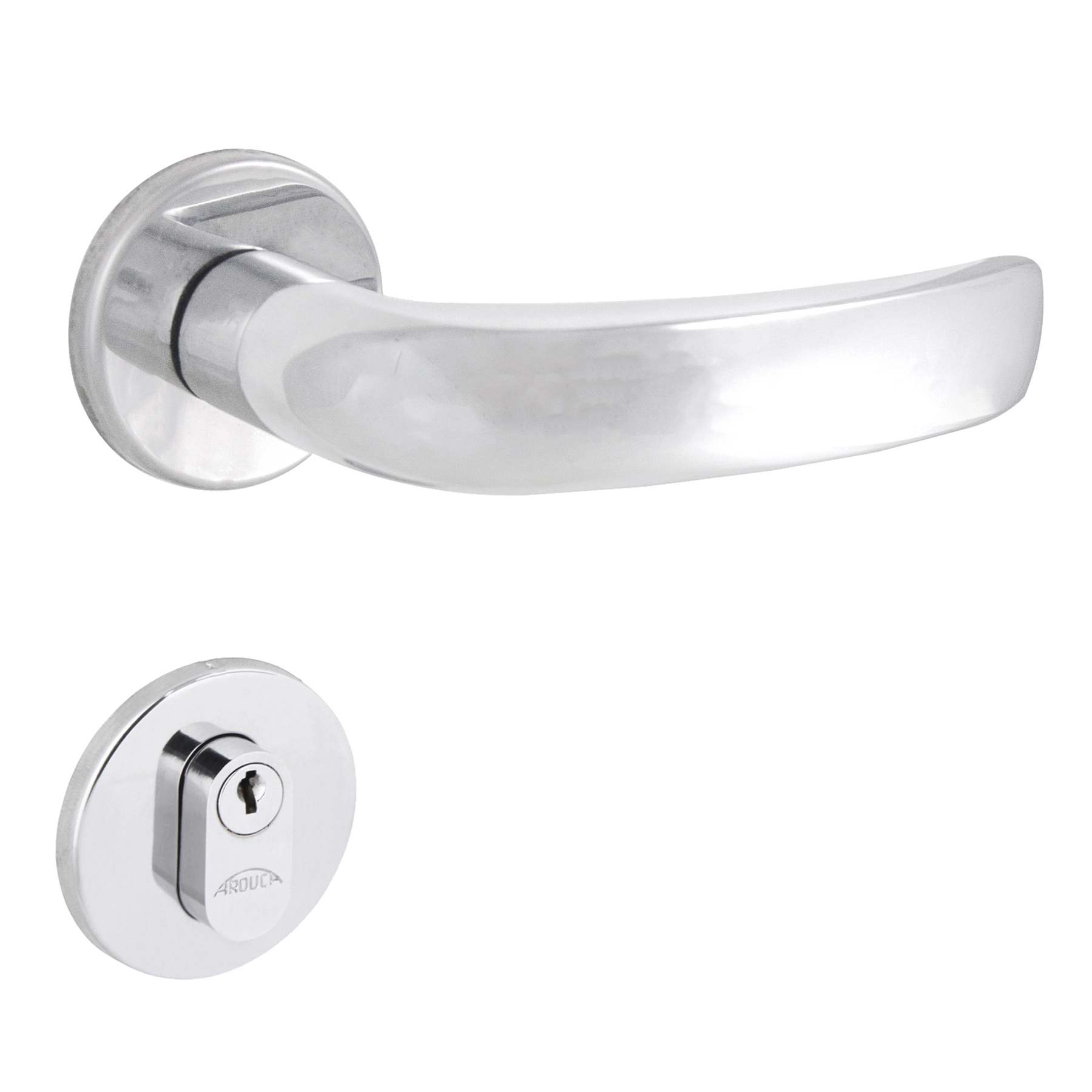 Fechadura para Porta de Entrada Arouca Landau Cromado 40mm Aço Inox Chave Simples
