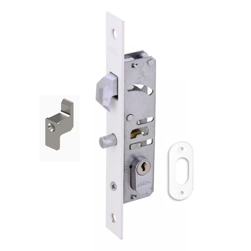 Fechadura Perfil Externa 6915a Porta De Correr Bico De Papagaio Inox Branco Arouca