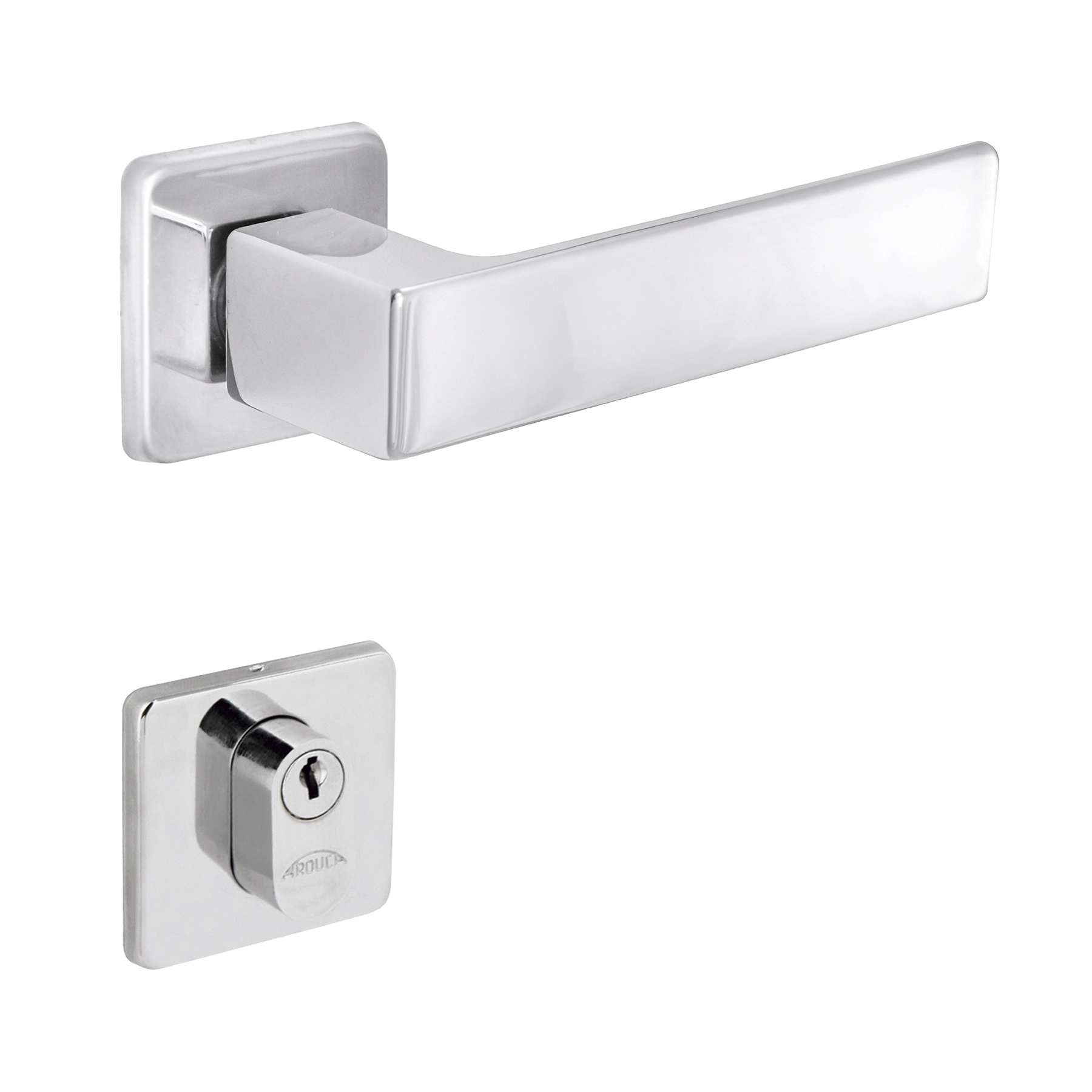 Fechadura para Porta de Entrada Arouca Chess Cromado 55mm Aço Inox Chave Simples