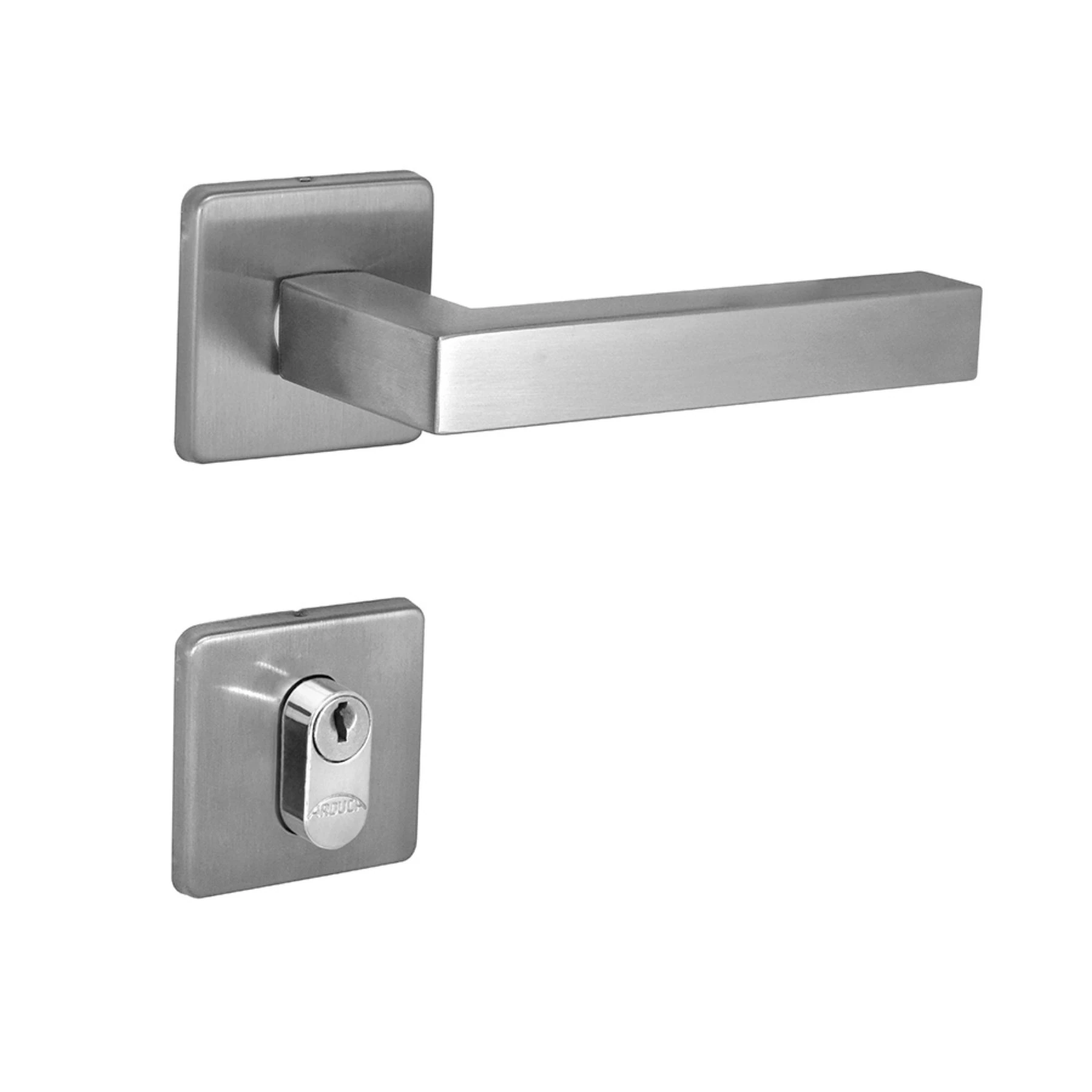 Fechadura para Porta de Entrada Arouca Quadratta Escovado 55mm Aço Inox Chave Simples