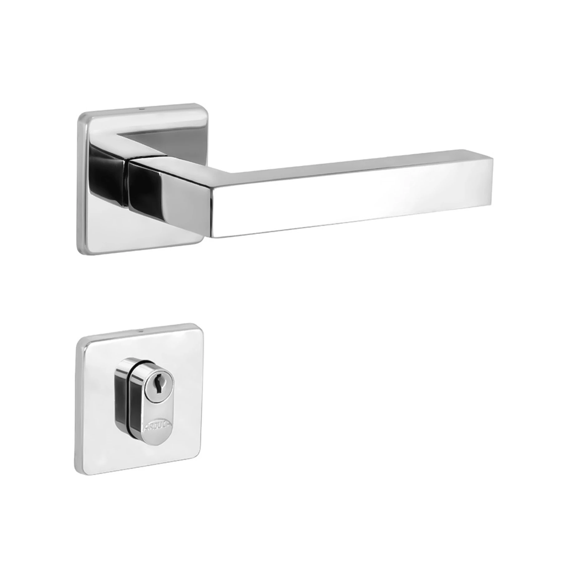 Fechadura para Porta de Entrada Arouca Quadratta Cromado 55mm Aço Inox Chave Simples