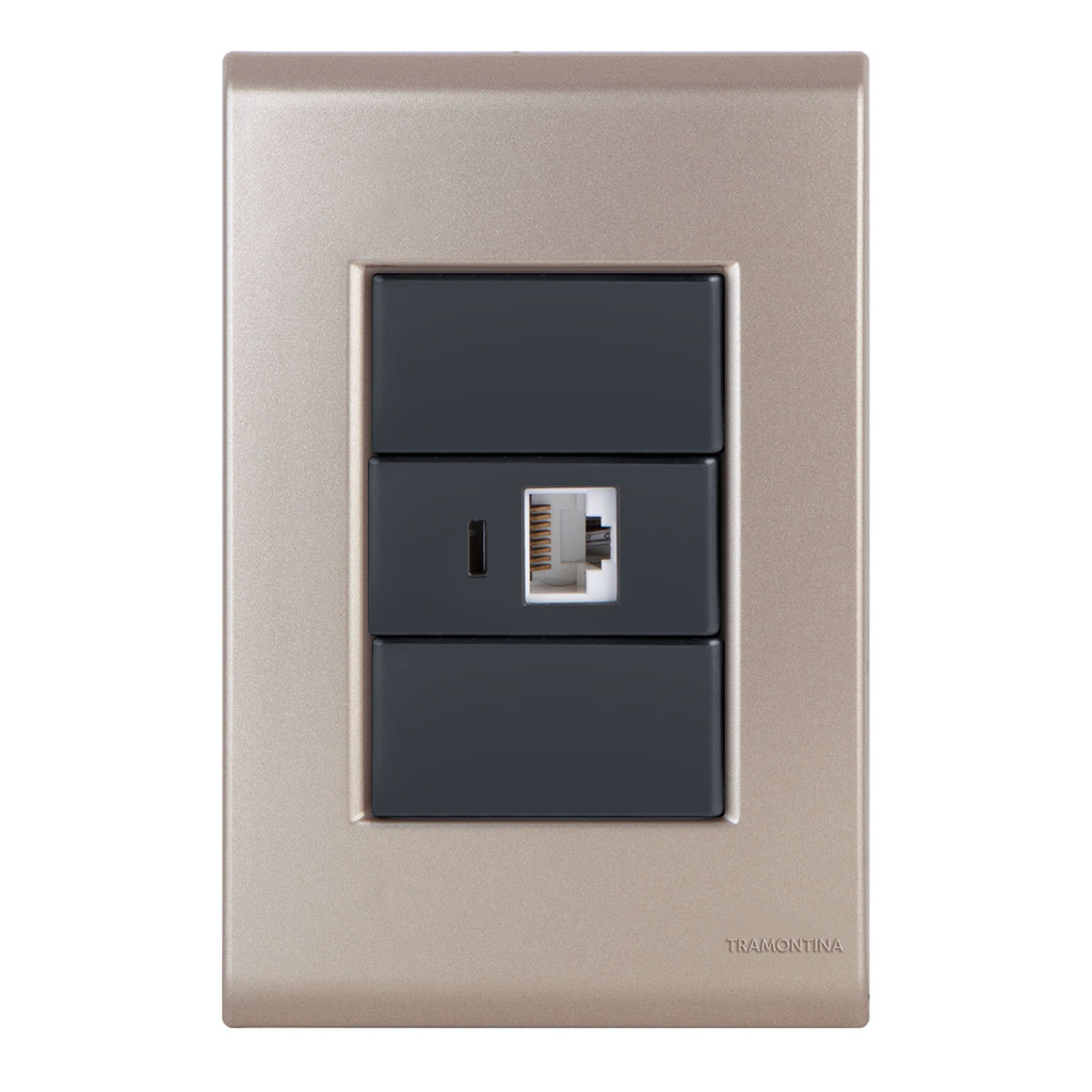 Conjunto 1 Tomada Rede Rj45 - Tramontina Liz Ouro Velho / Grafite - Tlop033