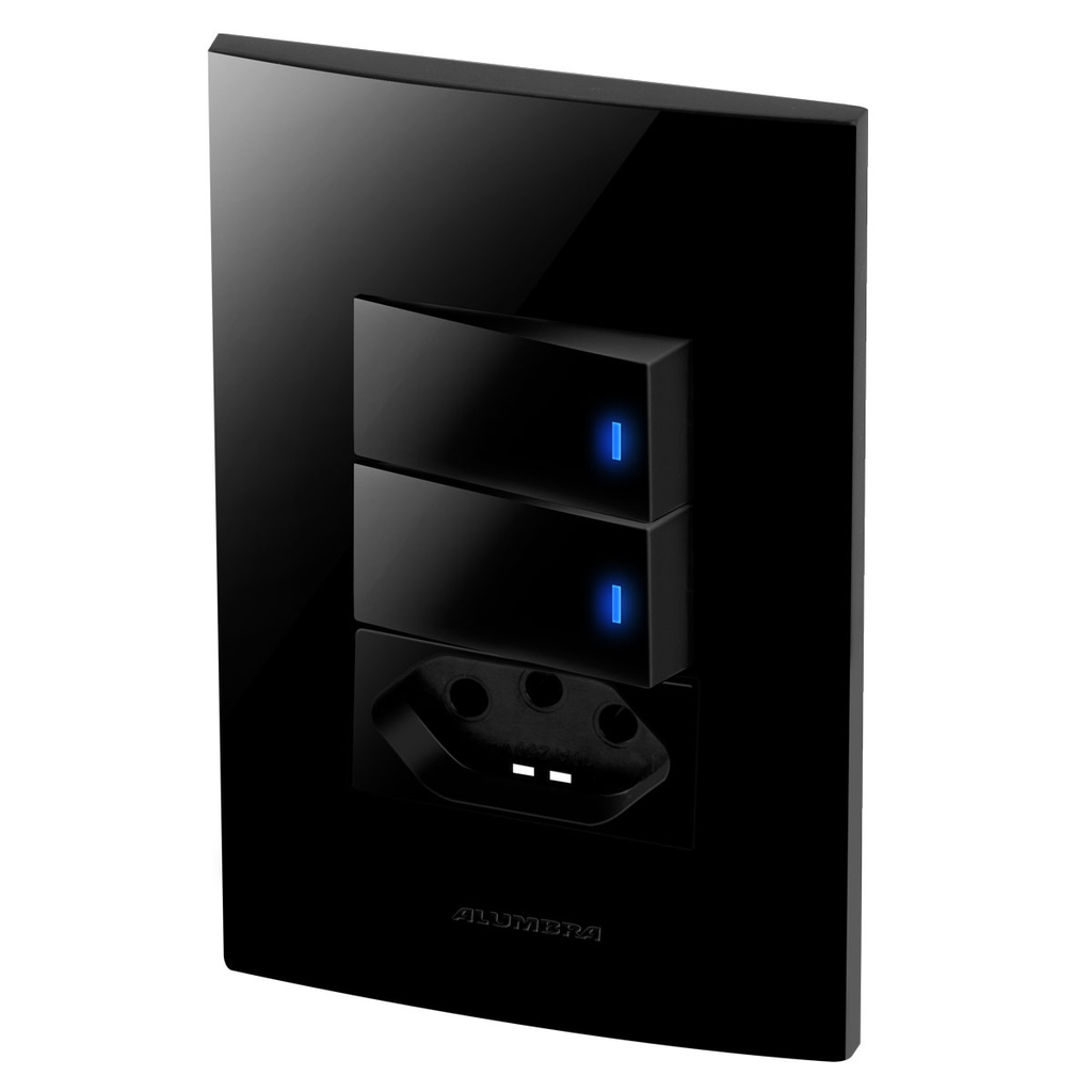 Conjunto 2 Interruptores Led + 1 Tomada 20a - Inova Black Piano - Blp31
