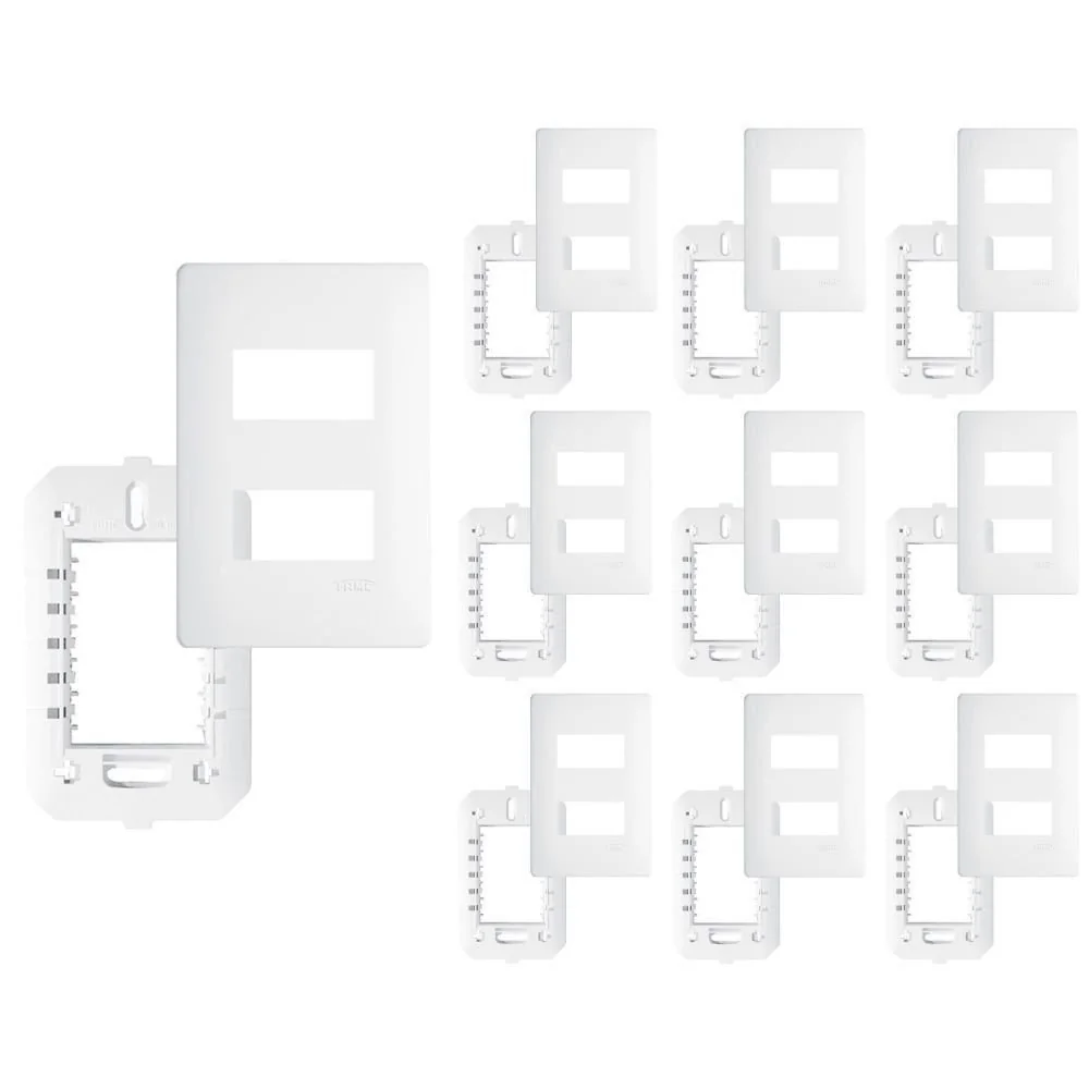 10 Placa Com Suporte Fame Habitat 4x2 Para 2 Módulos Horizontais Distanciados Branco