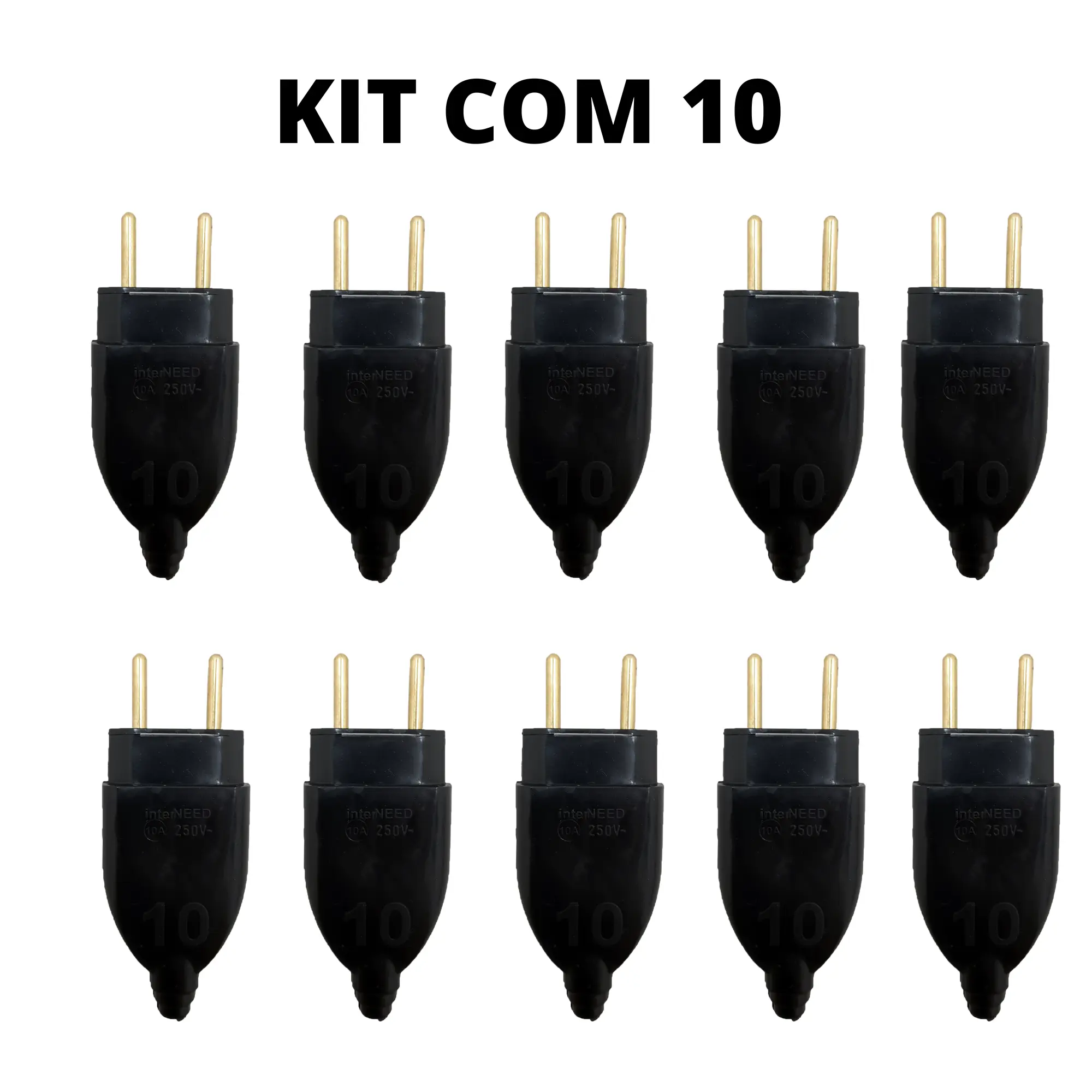 Kit De Plugue Macho Chato Com 10 Unidades 10a Na Cor Preta