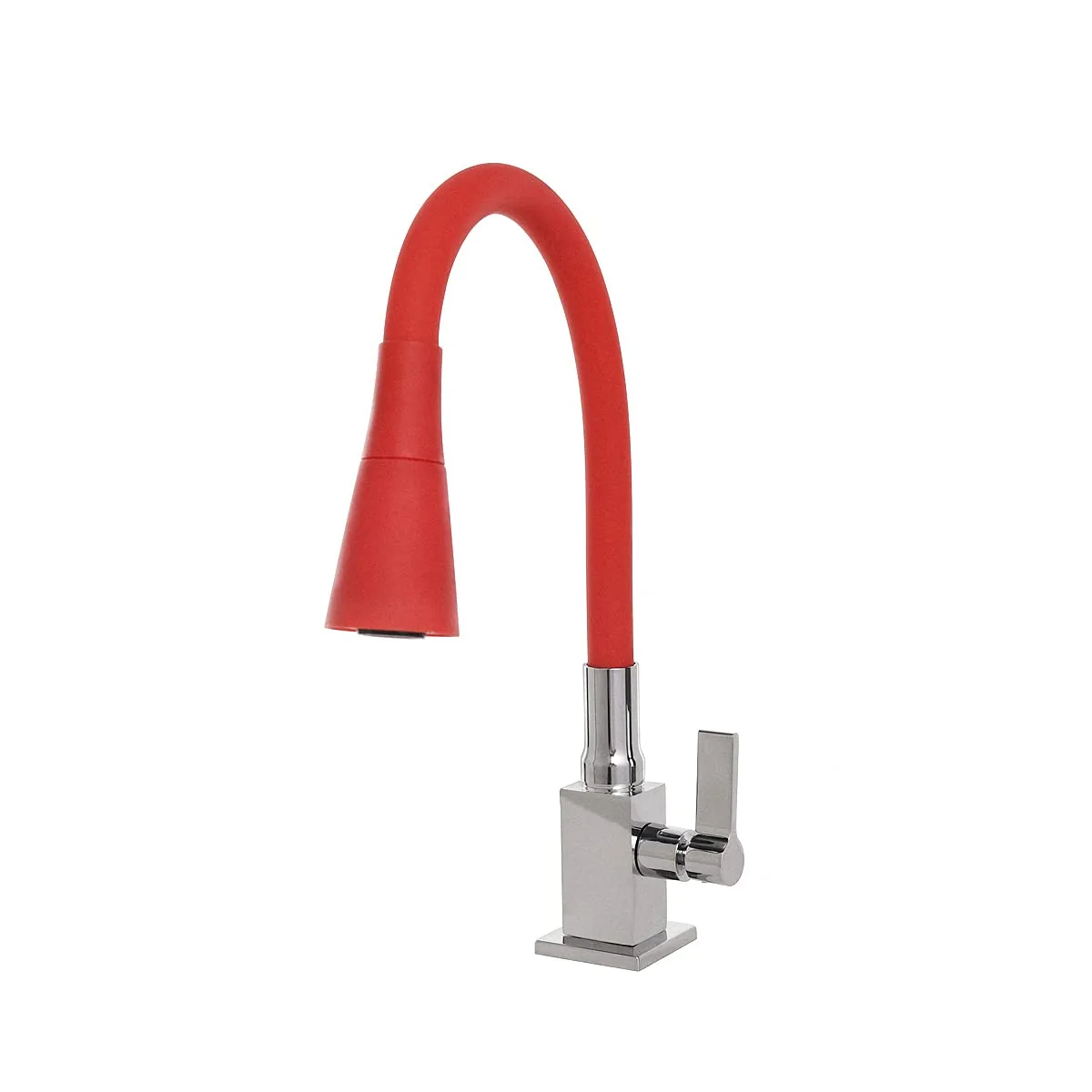 Torneira Cozinha Flexível Quadrada Bancada Cone Vermelho