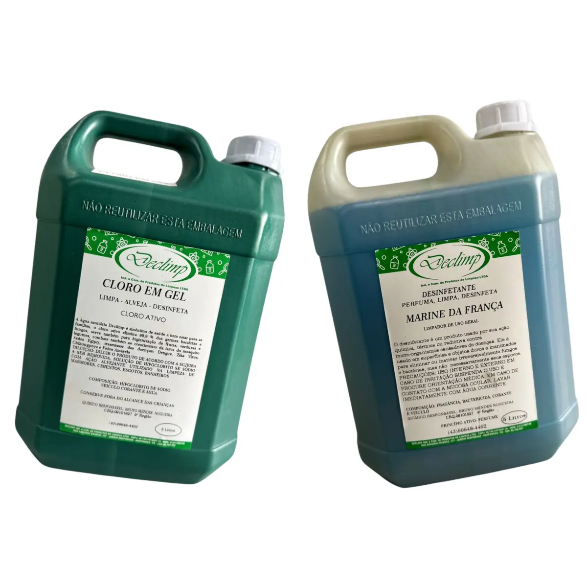 Kit Limpeza Para Casa Desinfetante Marine + Cloro Em Gel 5l Declimp