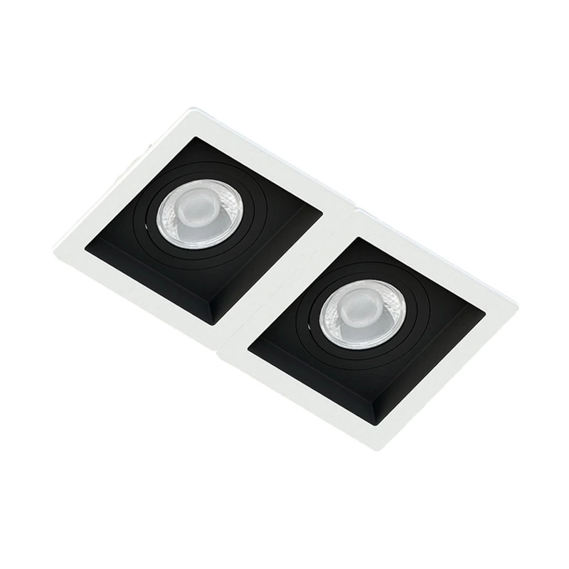 Spot Duplo Embutir Quadrado Recuado Branco Fundo Preto Dicróica Gu10 Mr16