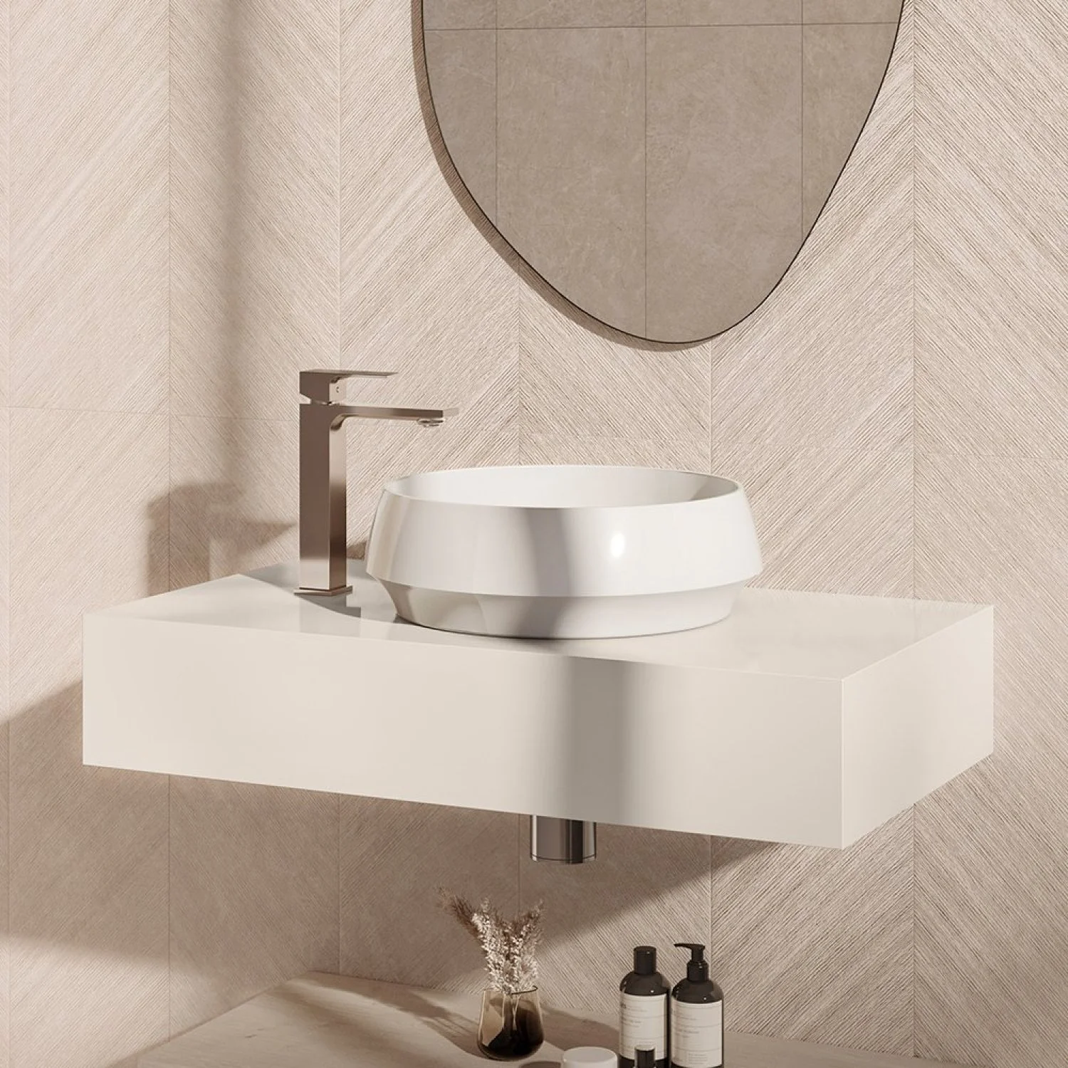 Bancada De Porcelanato Para Banheiro Alto Padrão Portobello White 80x45x15 Polido Branco