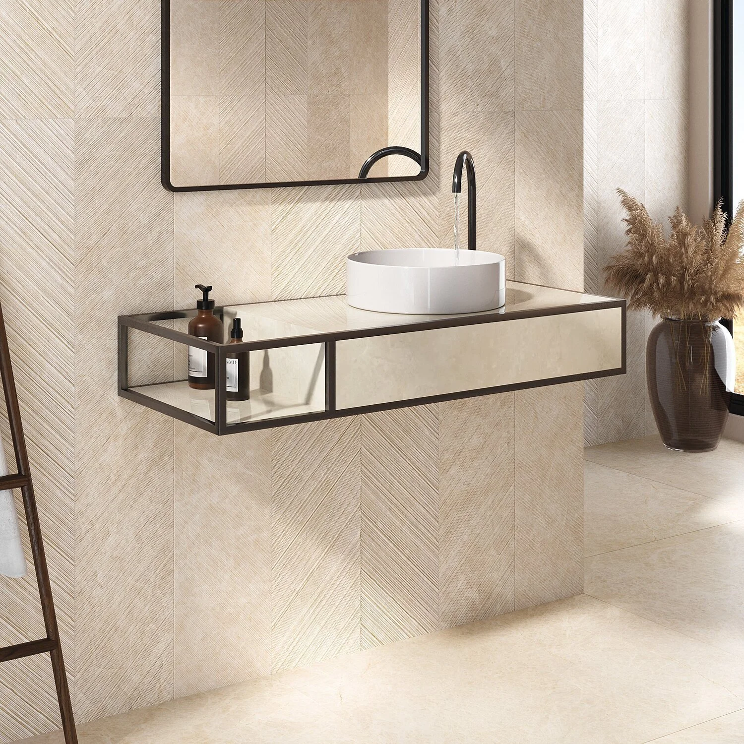Bancada De Porcelanato Para Banheiro Alto Padrão Portobello 100x42x16cm Branco
