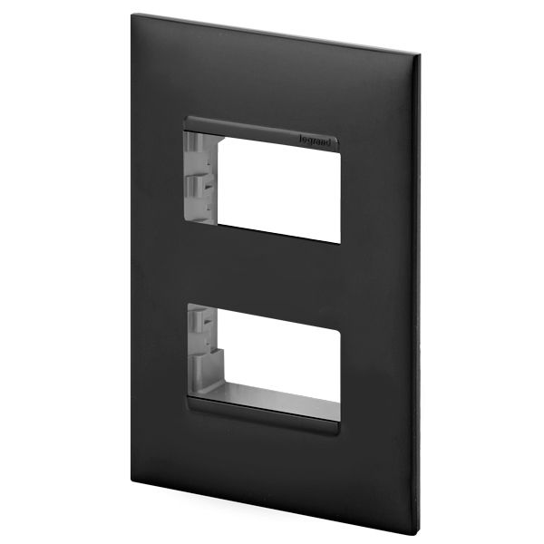 Placa 2 Módulos + Suporte 4x2 - Preta - Pial Plus +