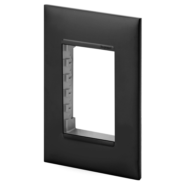 Placa 3 Módulos + Suporte 4x2 - Preta - Pial Plus +