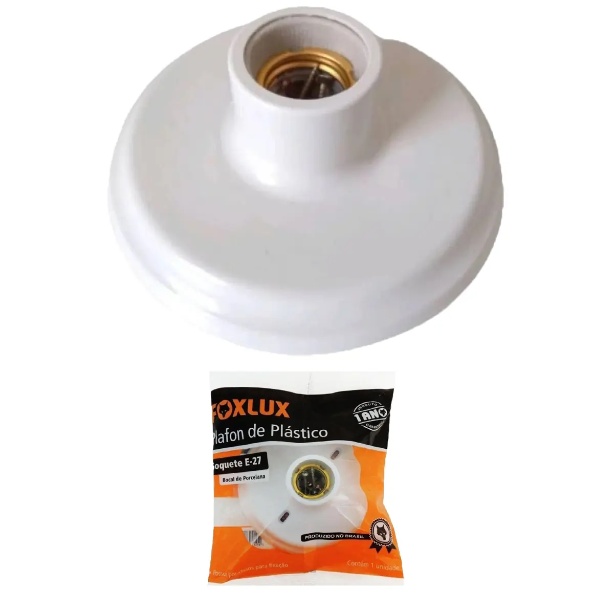 Kit 2 Plafon De Plástico Foxlux Bocal Em Porcelana E-27