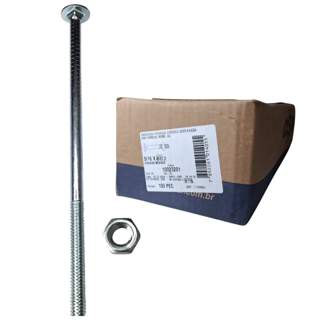 Parafuso Francês Galvanizado Com Porca - 5/16x61/2 (caixa Com 100 Peças) Stein