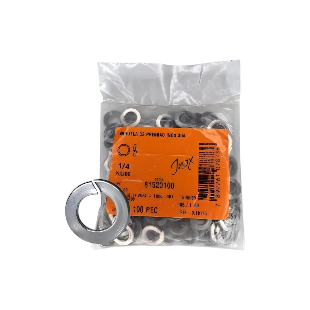 Arruela Inox Pressão Ciser 1/4 Pacote 100 Peças