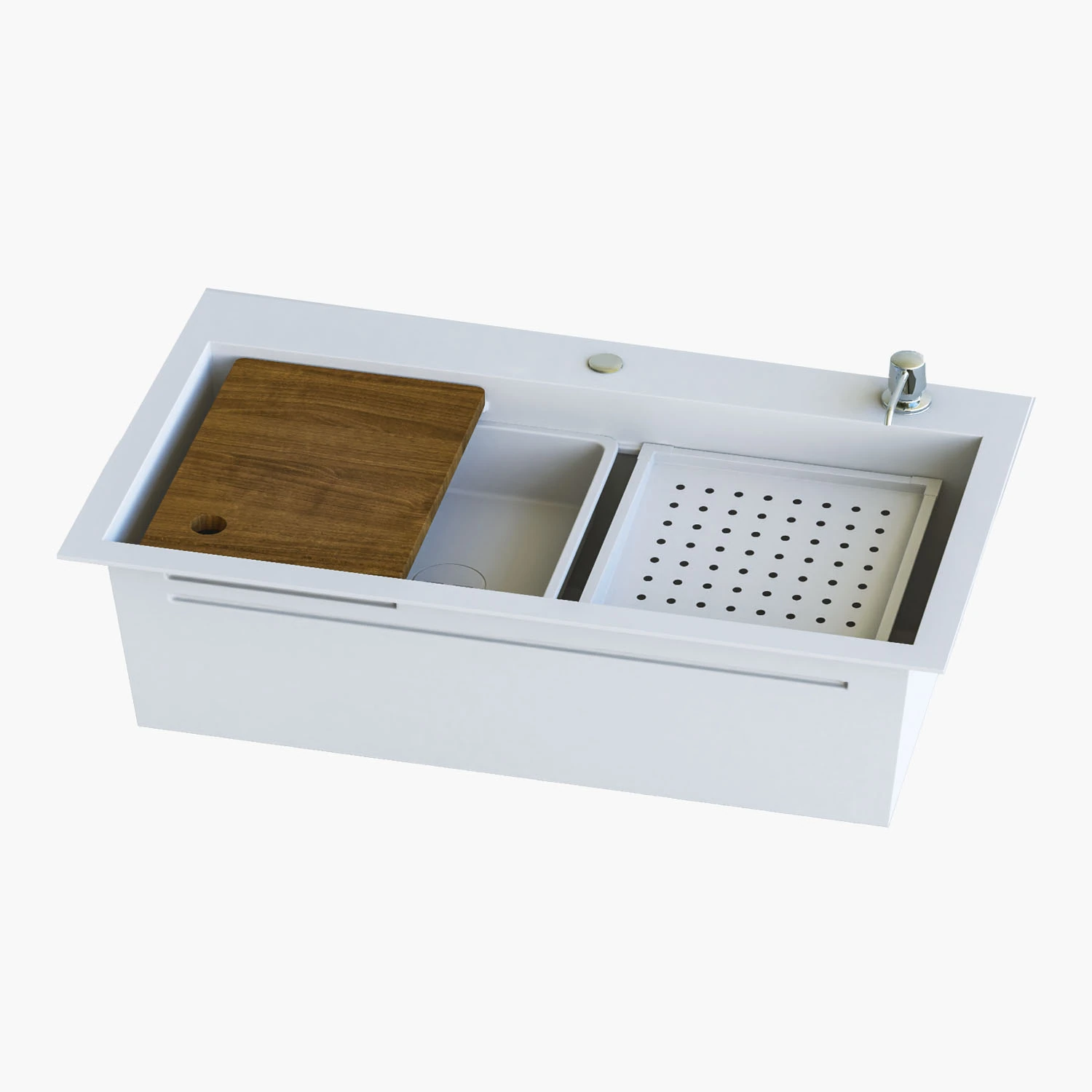 St08-b - Cuba De Cozinha Gourmet Branca 75x46cm - Com Acessórios - Aço Inox 304 Scoth Ceramic Branco