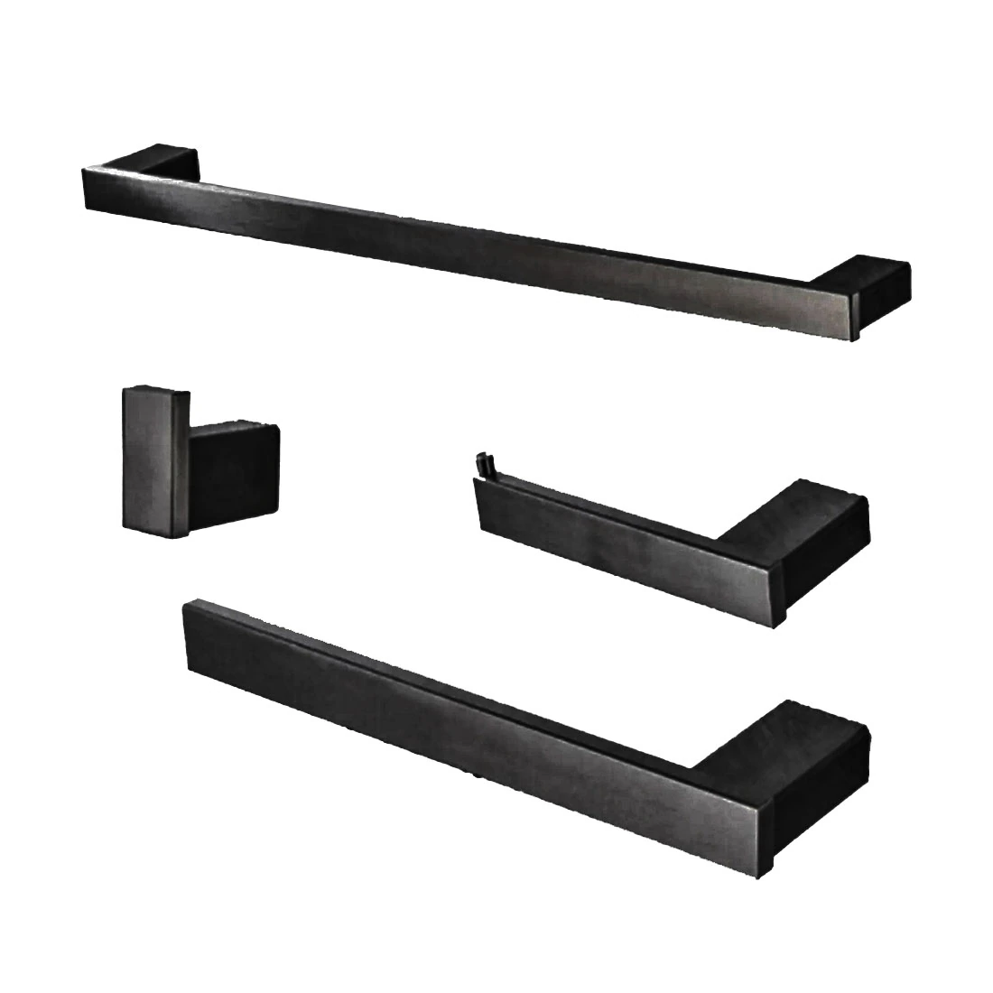 Ac-sq-sg-b - Acessorios De Banheiro- Kit Completo Em Metal - Square Preto Matte