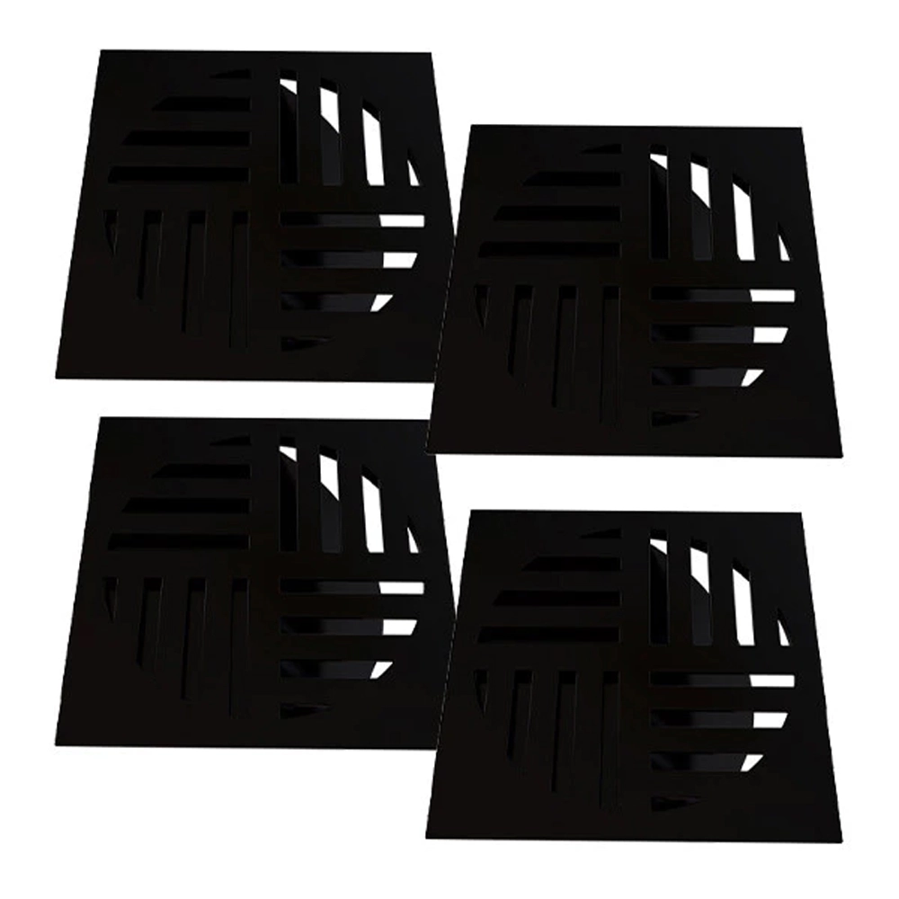 Kit 4 Ralo Grelha Quadrada Com Fecho Automático Preto 15cm