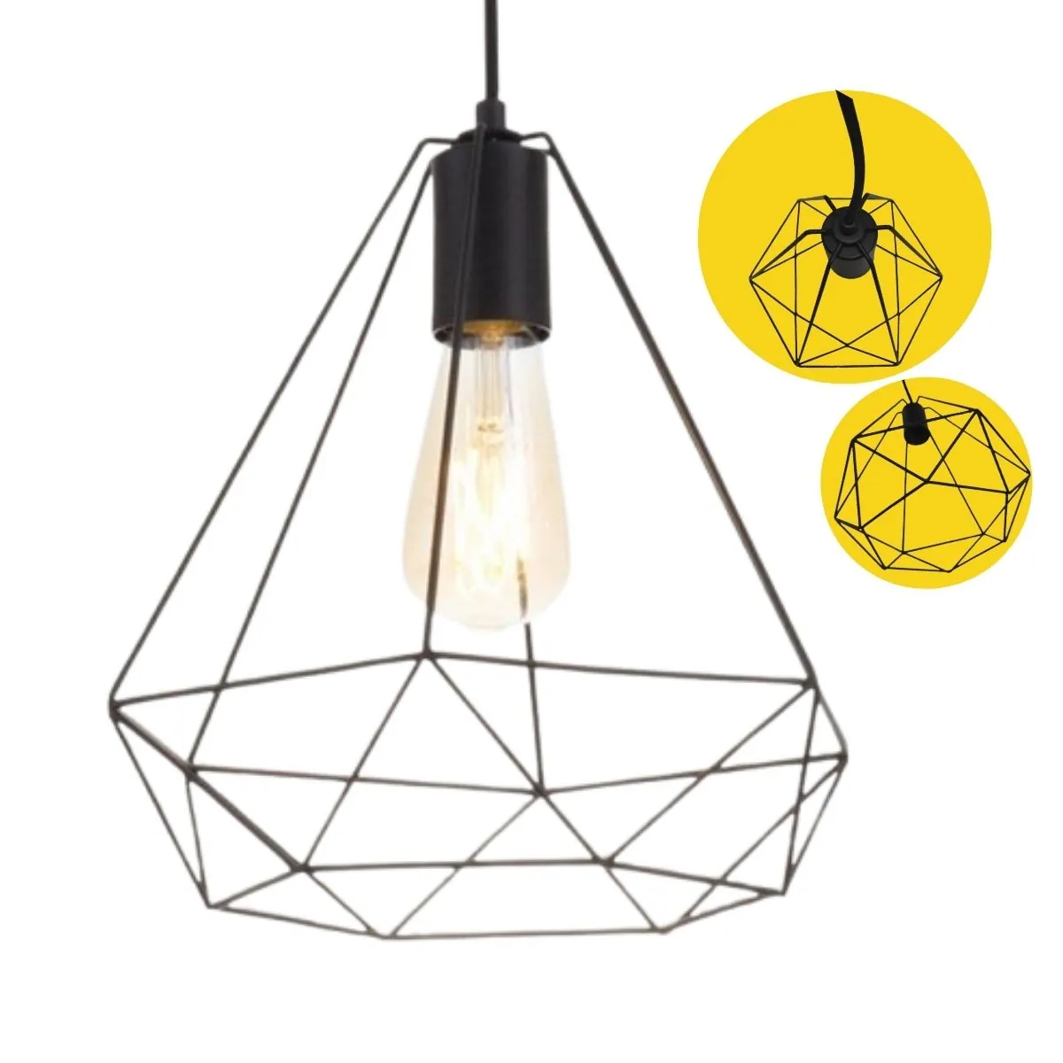 Pendente Aramado Diamond P Alumínio E Aço Ø280mm X H300mm - Preto Texturizado