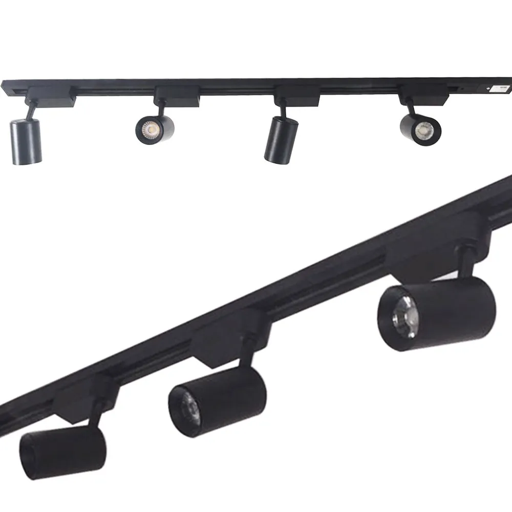 Trilho Eletrificado 1m + 4 Spot Led 7w 3000k Bivolt Preto