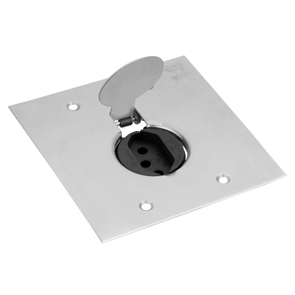 Conjunto 1 Tomada 10a Preta De Piso 4x4 – Inóx – Tpi010