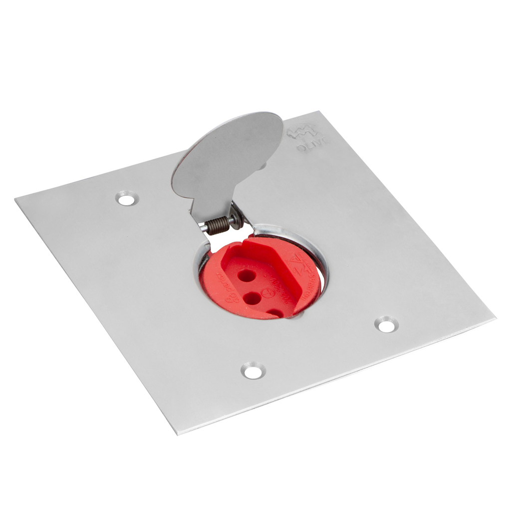 Conjunto 1 Tomada 20a Vermelha De Piso 4x4 – Inóx – Tpi012
